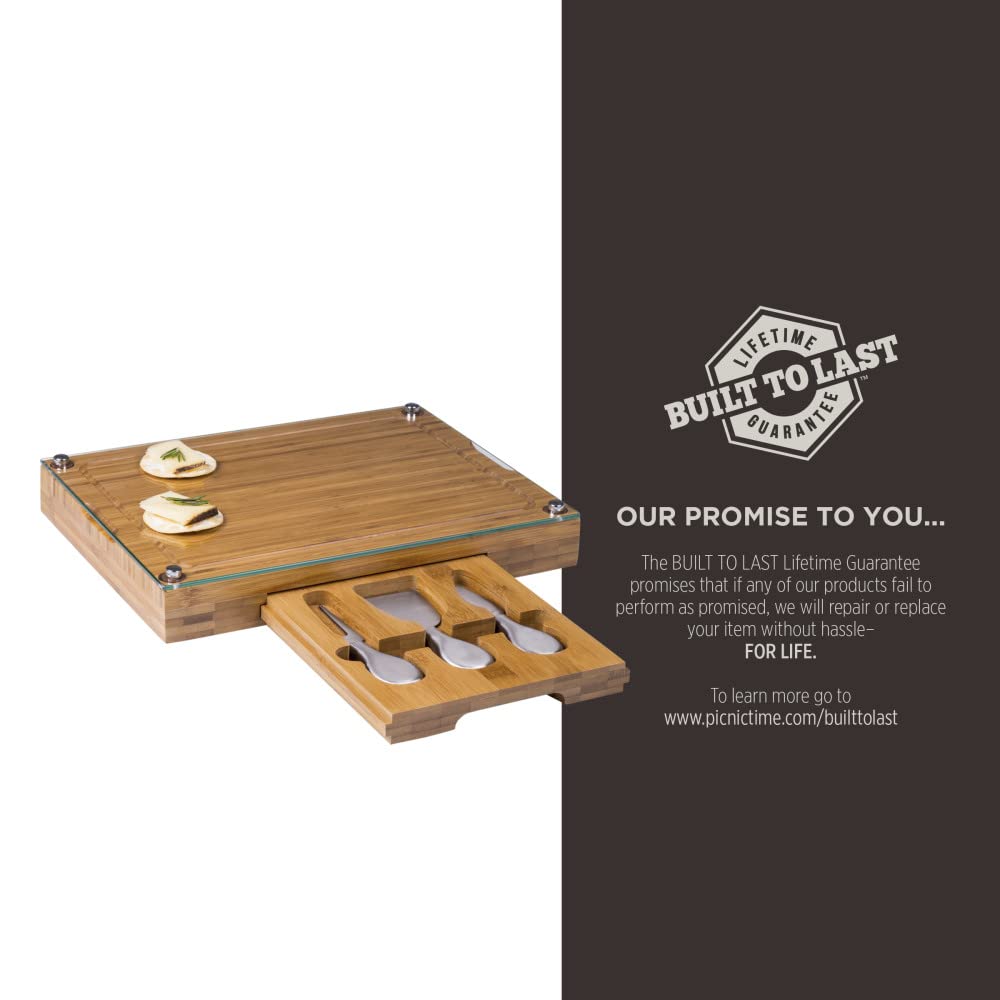PICNIC TIME NCAA Concerto Glass Top Cheese Board and Knife Set - Bamboo Charcuterie Board with Glass Top Cutting Board for Cheese, Charcuterie, and Appetizers - Perfect for Parties, Picnics, and Entertaining