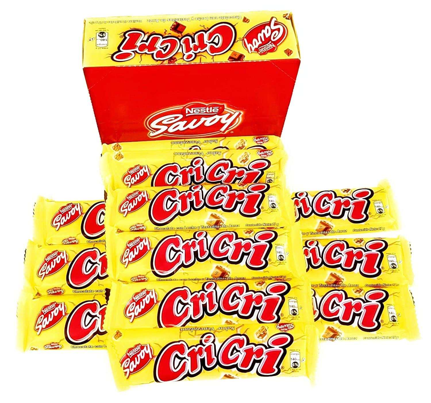 Premium Venezuelan Chocolate Cri Cri Savoy - Delicious Milk Chocolate with Crispy Toasted Rice (12 Bars, 27g Each) - Perfect for Gifts, Snacking & Dessert Toppings