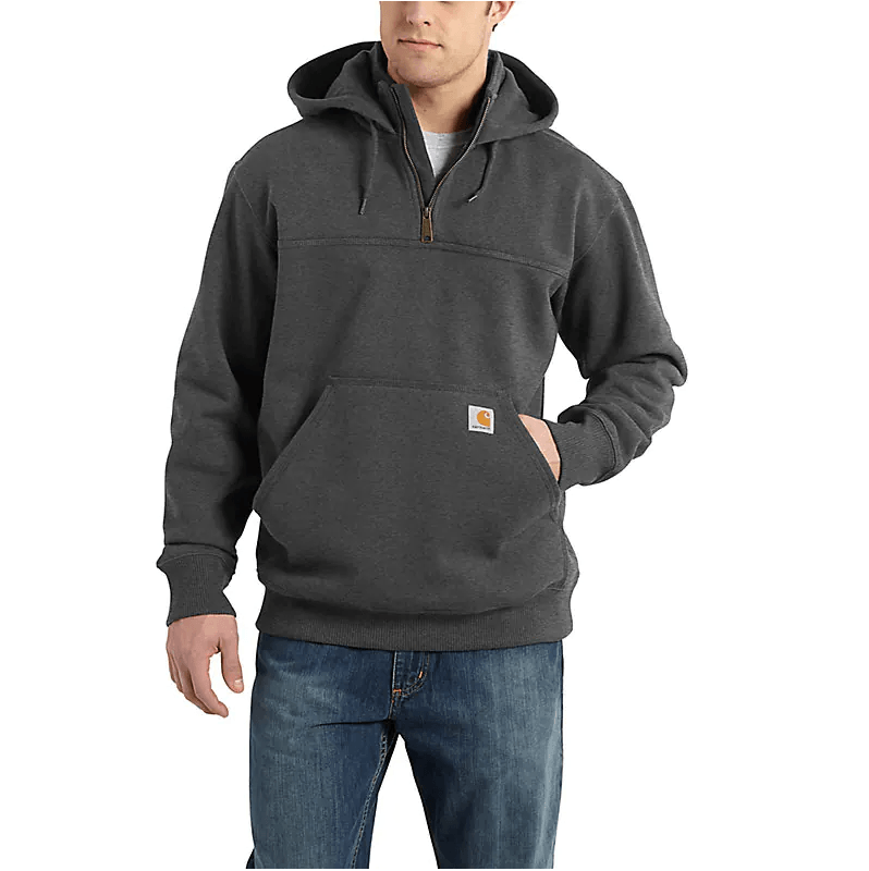 Rain Defender® Loose Fit Heavyweight Quarter Zip Hoodie - Carbon Heather | Water-Resistant Fleece Pullover for Outdoor Activities & Casual Wear