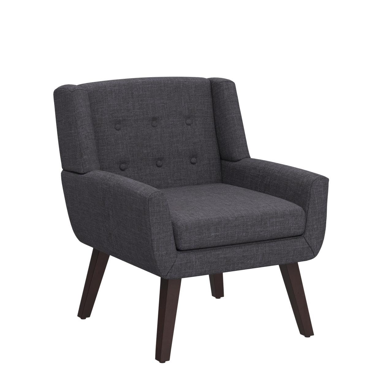 HUIMO Mid Century Modern Accent Chair - Upholstered Button Tufted Armchair with Linen Fabric, Comfortable Reading Chair for Living Room, Bedroom & Office (Grey) - Perfect for Relaxing, Reading & Home Decor