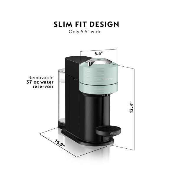 DeLonghi Nespresso Vertuo Next Coffee and Espresso Machine - Jade, Single-Serve Pod Brewer for Home & Office, Perfect for Espresso, Coffee & Latte Drinks