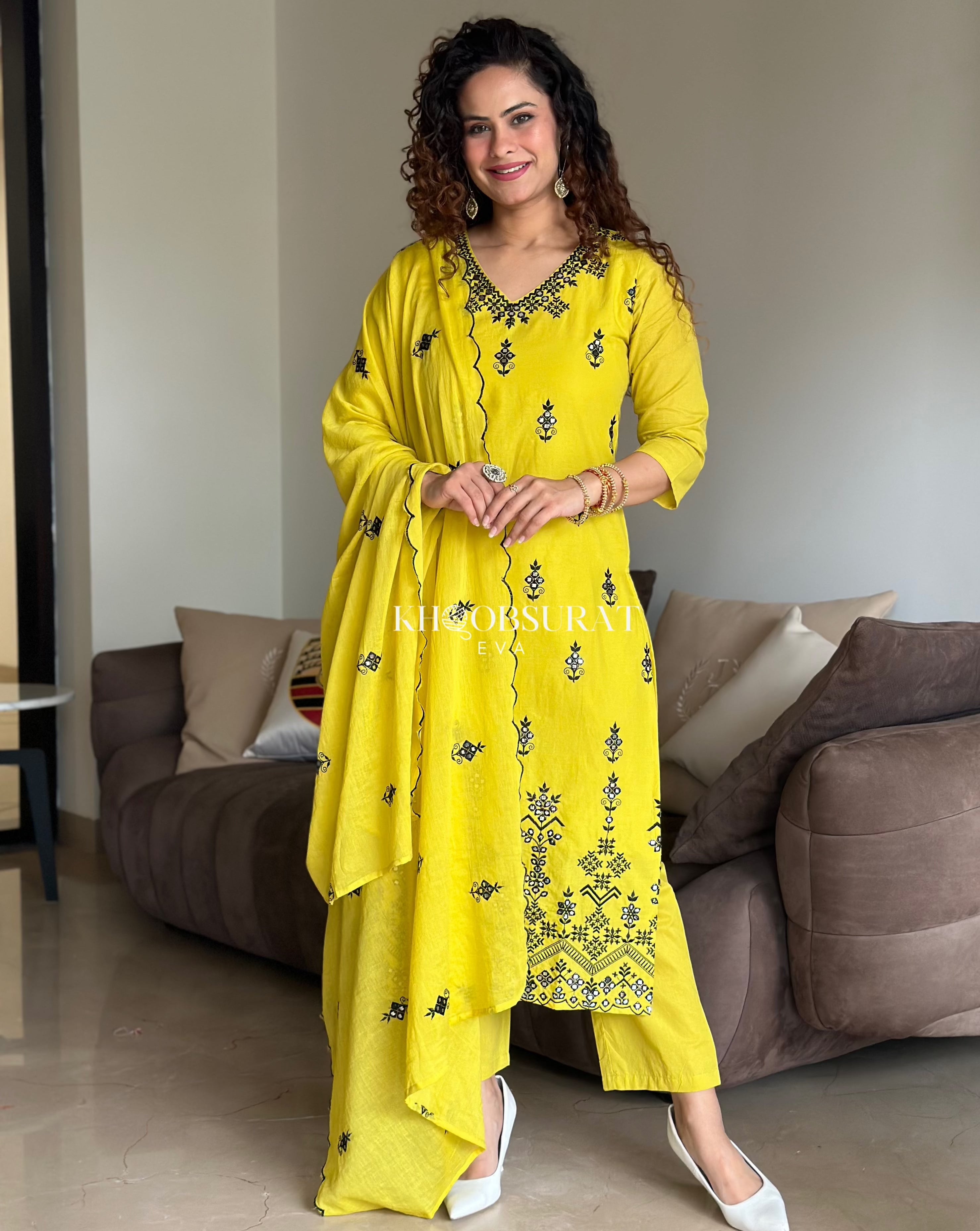 Stylish Biba Yellow Kurta Suit Set for Women - Traditional Indian Ethnic Wear for Festivals, Weddings & Special Occasions