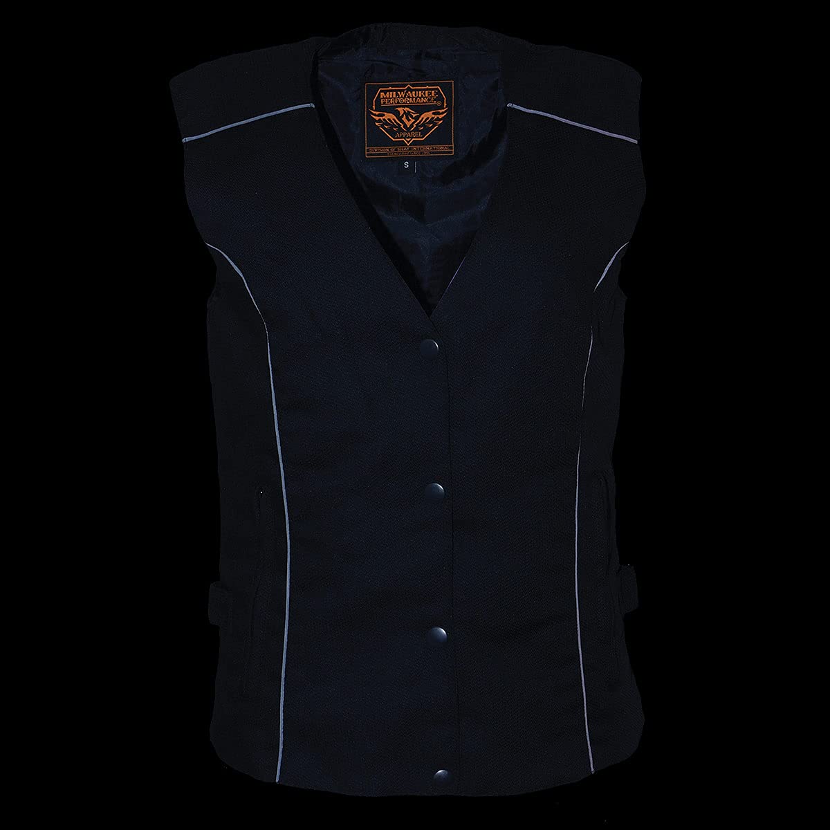 Milwaukee Leather SH1955 Women's Black Textile Vest with Wing Embroidery - Stylish Motorcycle Riding Gear for Ladies Biker Fashion
