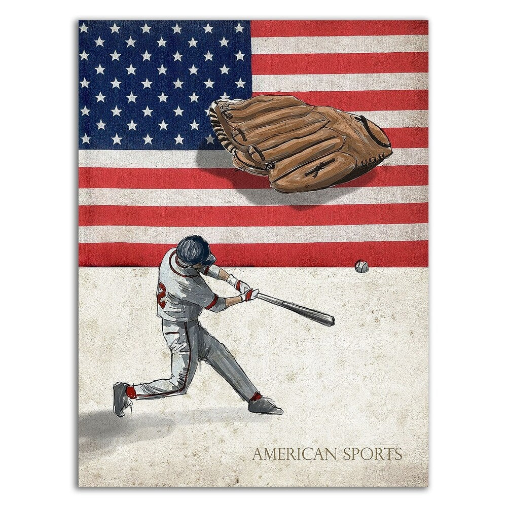 GraphINC Baseball 1 Canvas Wall Art - Ready to Hang Sports Decor for Man Cave, Game Room & Office - American Baseball Print on Premium Canvas