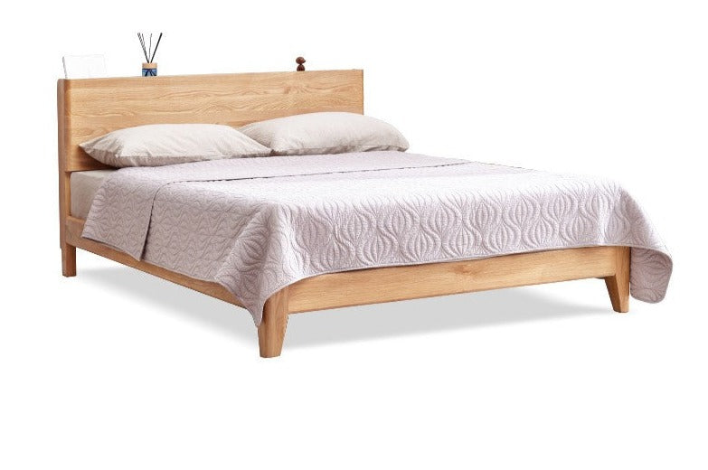 Solid Oak Wood LED Bed Frame with Built-in Lighting - Perfect for Modern Bedrooms, Guest Rooms, and Cozy Home Decor