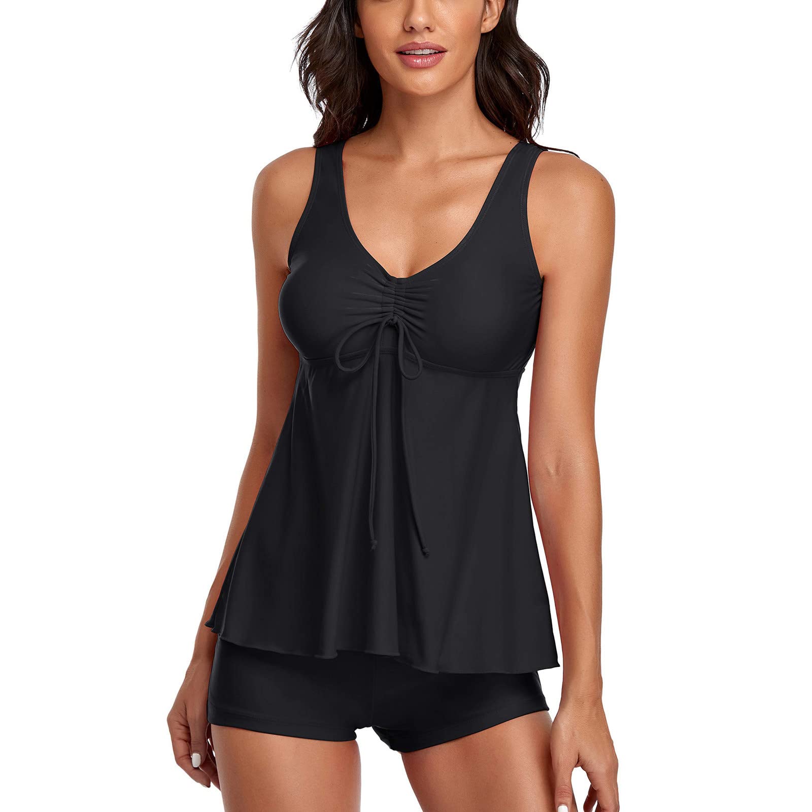 SNKSDGM Women's Athletic Two-Piece Swimsuits - Racerback Tankini Top with Board Shorts for Swimming, Surfing & Beach Sports | Quick-Dry Bathing Suits for Pool, Vacation & Water Activities