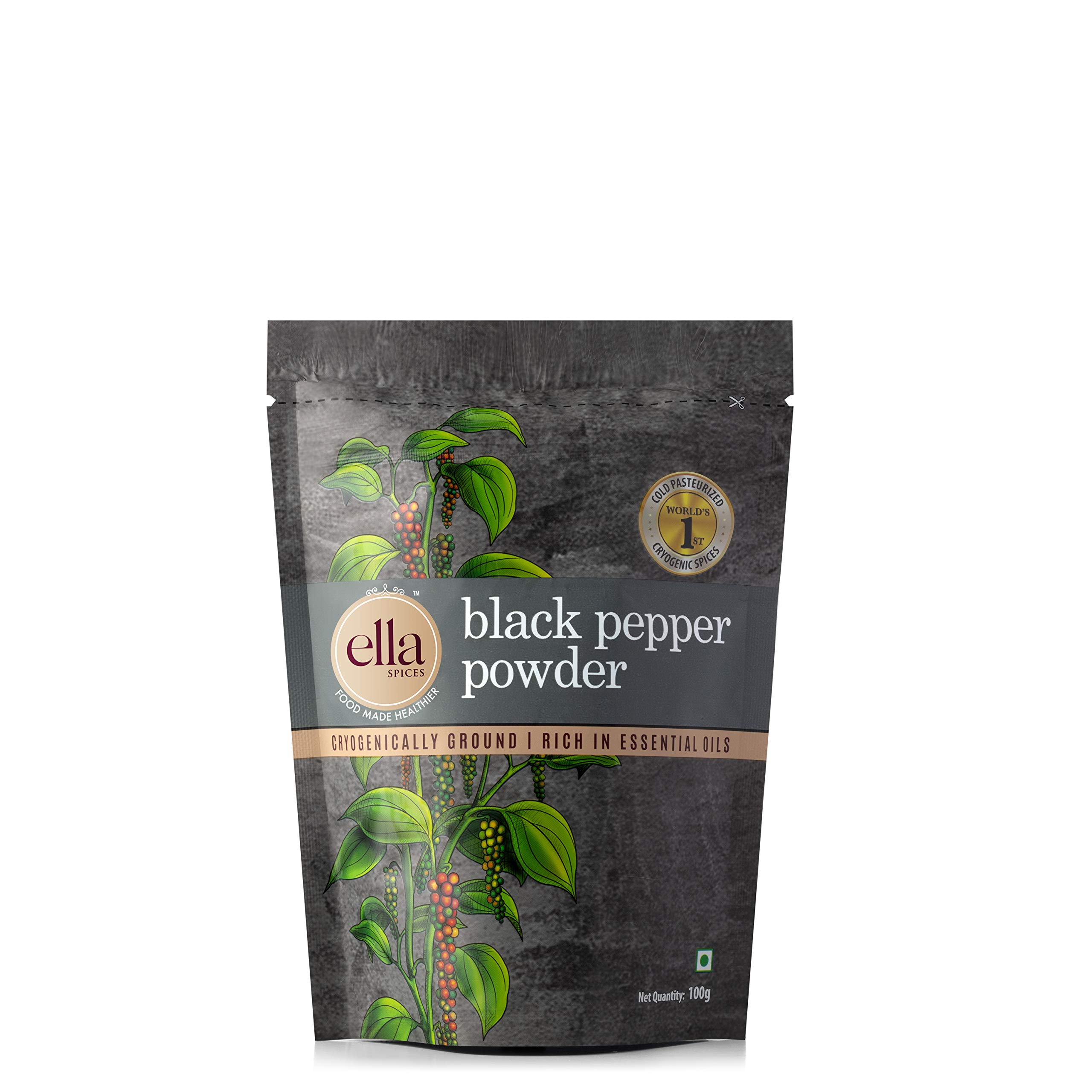 Premium Black Pepper Powder - Ella Foods Spices | Cryogenic Grinding for 2X Aroma & Flavor | 100g Each (Pack of 2) | Perfect for Cooking, Seasoning & Gourmet Recipes