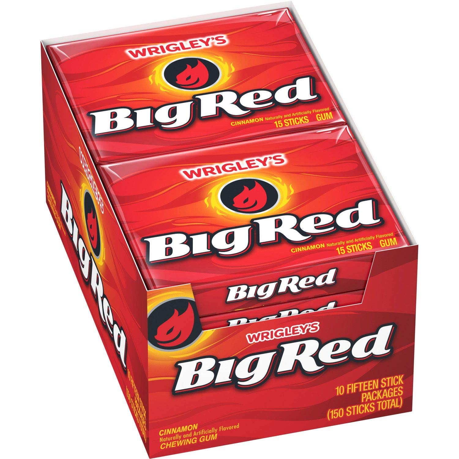 Premium Big Red Cinnamon Chewing Gum - 15 Sticks per Pack, 10 Packs (150 Sticks Total) - Fresh Breath & Long-Lasting Flavor - Perfect for Travel, Office, and On-the-Go Use
