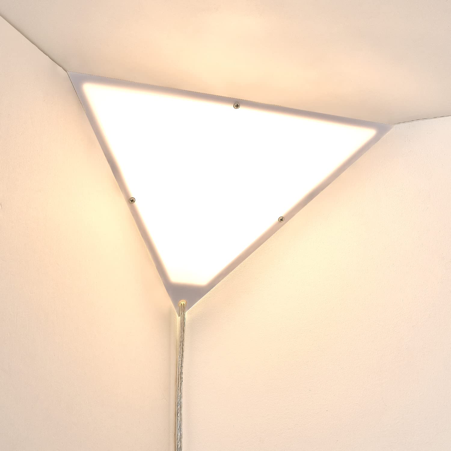 Haultop 2 Pack Modern Triangle Corner Lights - Acrylic White Shade Plug-in Ceiling & Wall Lights for Living Room, Bedroom, Office, Hallway - Perfect for Ambient Lighting and Space-Saving Decor
