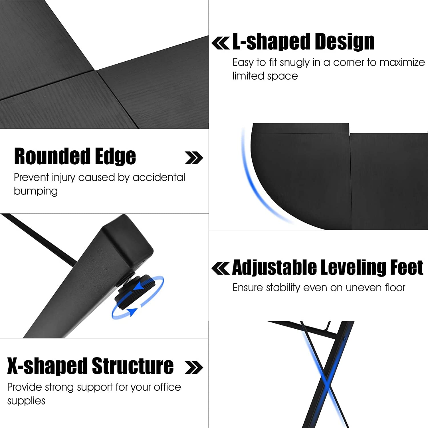 GRAFFY L-Shaped Gaming Desk with Large Monitor Stand - Ergonomic Home Office Computer Workstation, Multifunctional Corner Desk for PC & Laptop (Black) - Perfect for Small Spaces, Streaming & Remote Work