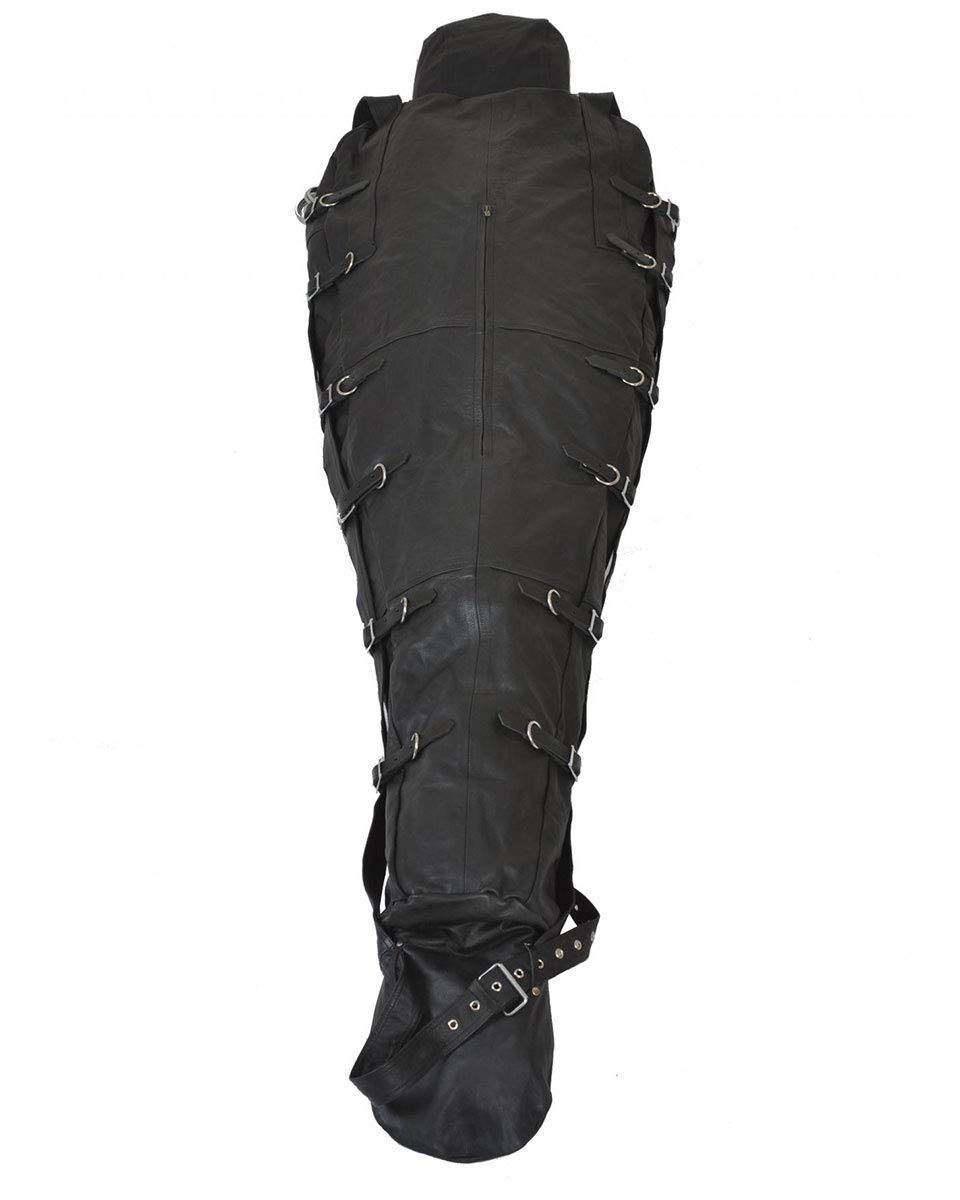 Genuine Black Cow Leather Bondage Sleep Sack with Hood for Men - BDSM Restraint Gear for Sensory Deprivation & Relaxation