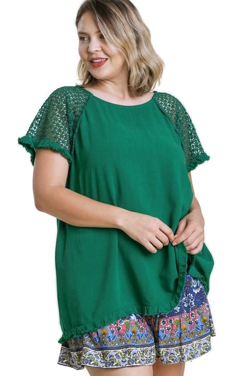 Umgee Green Floral Crochet Fringe Top - Boho Chic Blouse for Women | Perfect for Summer Festivals, Beach Vacations & Casual Outings
