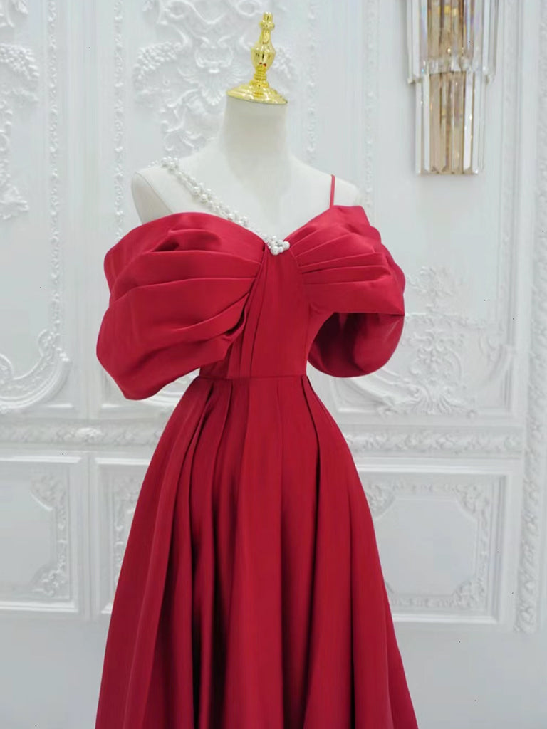 Elegant A-Line Satin Off-Shoulder Red Long Prom Dress - Formal Evening Gown for Homecoming, Ball & Special Occasions