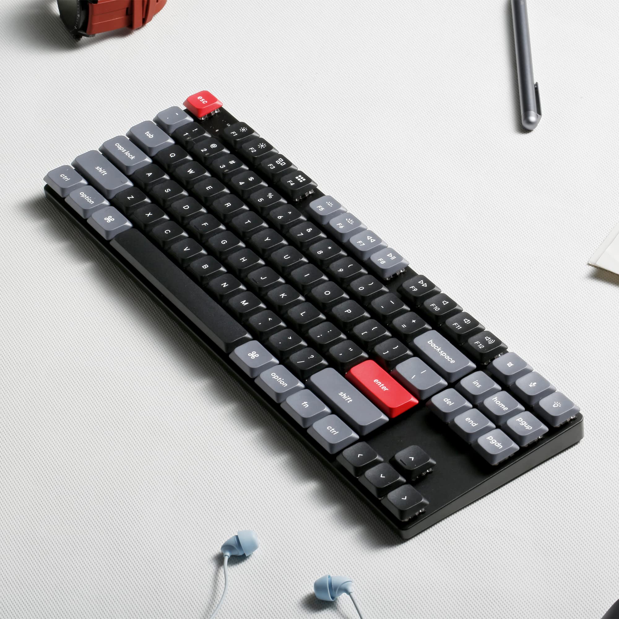 Keychron K1 Pro RGB Ultra-Slim Wireless Mechanical Keyboard - Low-Profile Gateron Brown Switches, PBT Keycaps, QMK/VIA Customization, Bluetooth/USB Wired, TKL Layout for Mac, Windows, Linux - Perfect for Office Work, Gaming & Programming