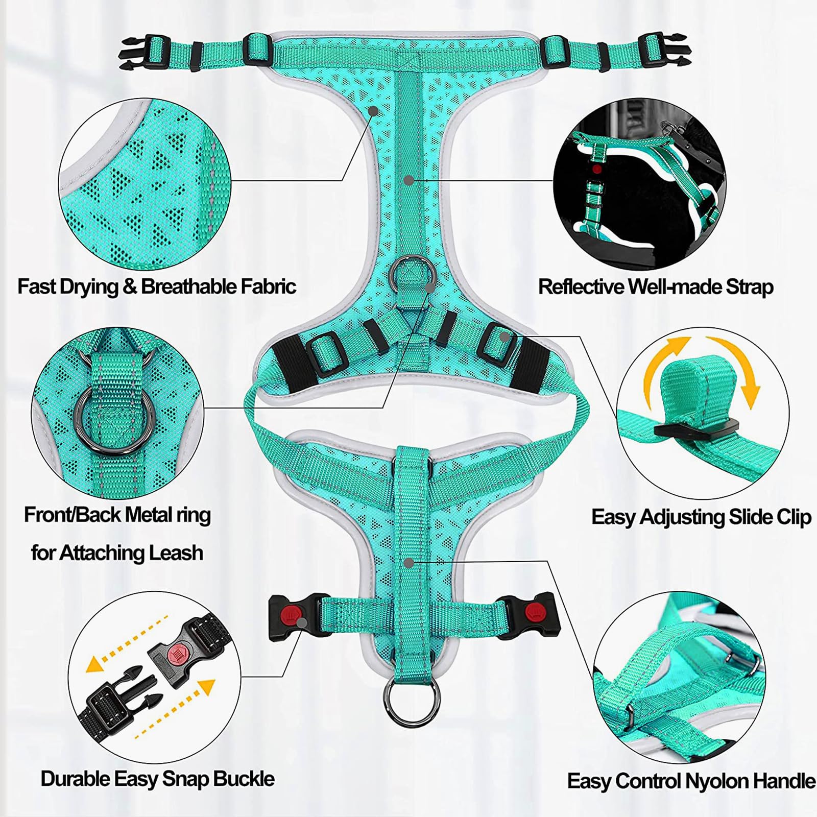 No Pull Dog Harness - Adjustable Reflective Pet Vest with Control Handle for Small, Medium & Large Dogs | Heavy Duty Escape Proof Design for Walking, Training & Outdoor Adventures