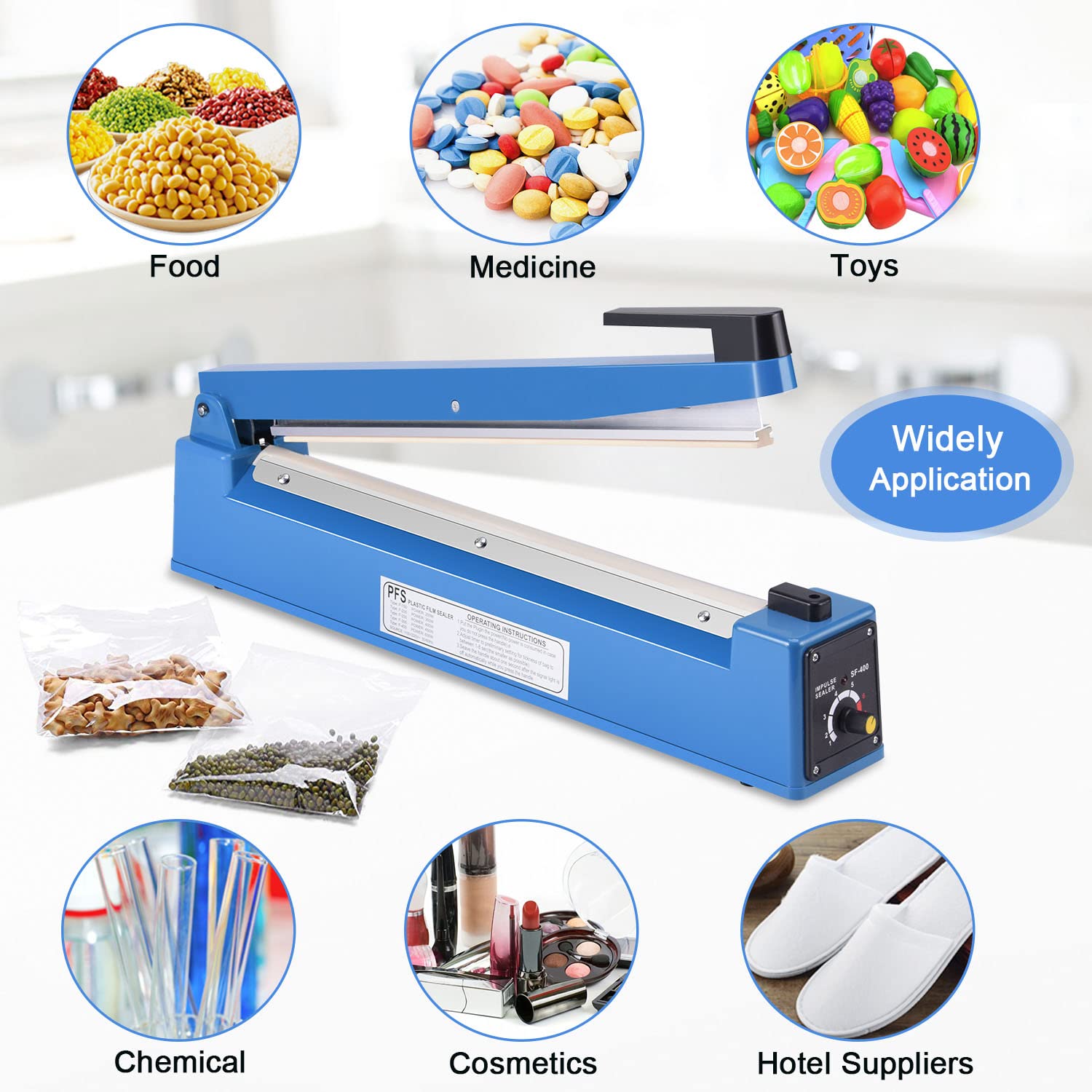 16 Inch Manual Impulse Bag Sealer with Adjustable Timer - Heat Sealing Machine for Poly Bags | Includes 50Pcs 4x6 Inch Shrink Wrap Bags & 2 Free Replacement Kits | Perfect for Food Packaging, Retail, and Shipping Protection