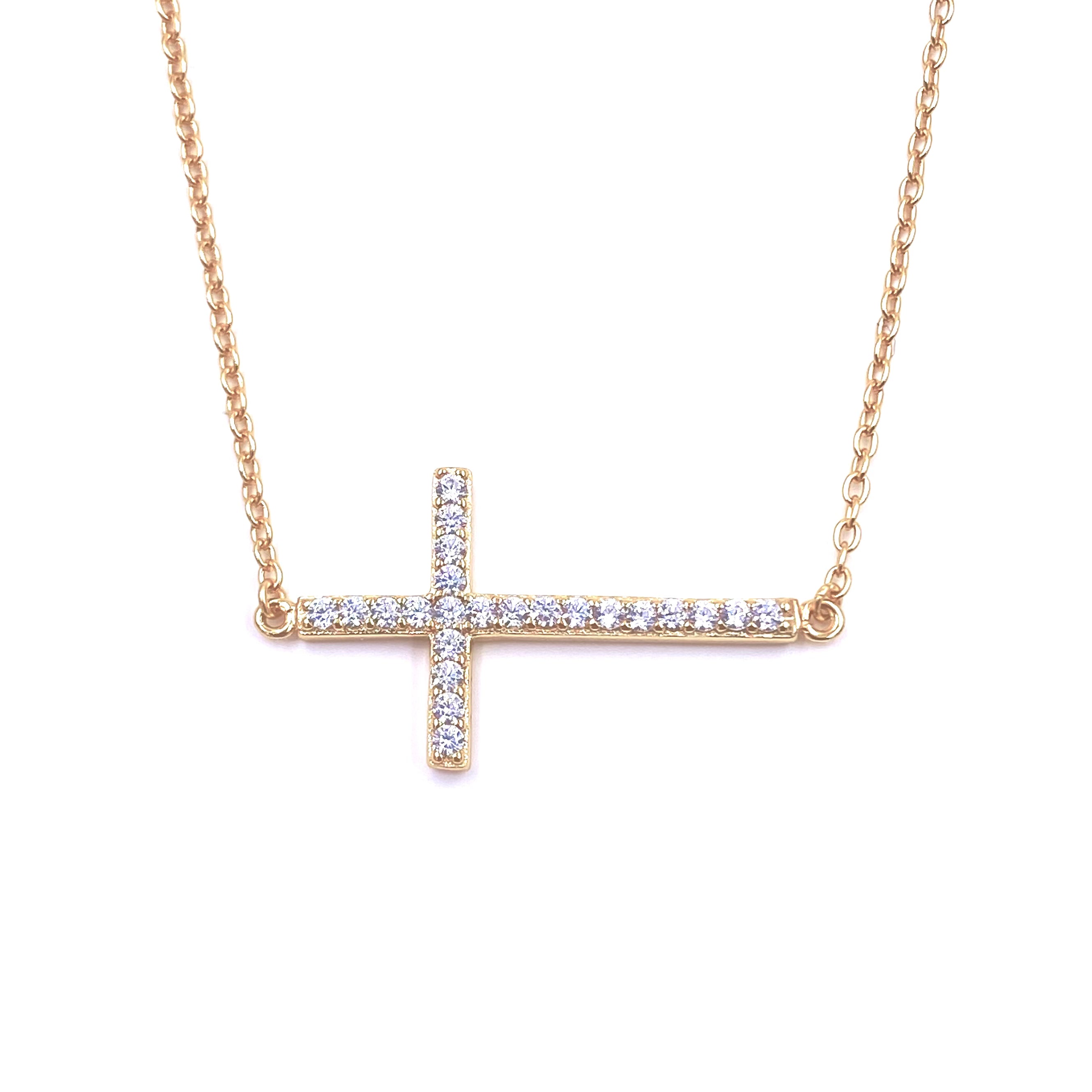 Ashley Gold Sterling Silver CZ Cross Necklace for Women - Elegant Cubic Zirconia Religious Jewelry for Church, Wedding & Everyday Wear