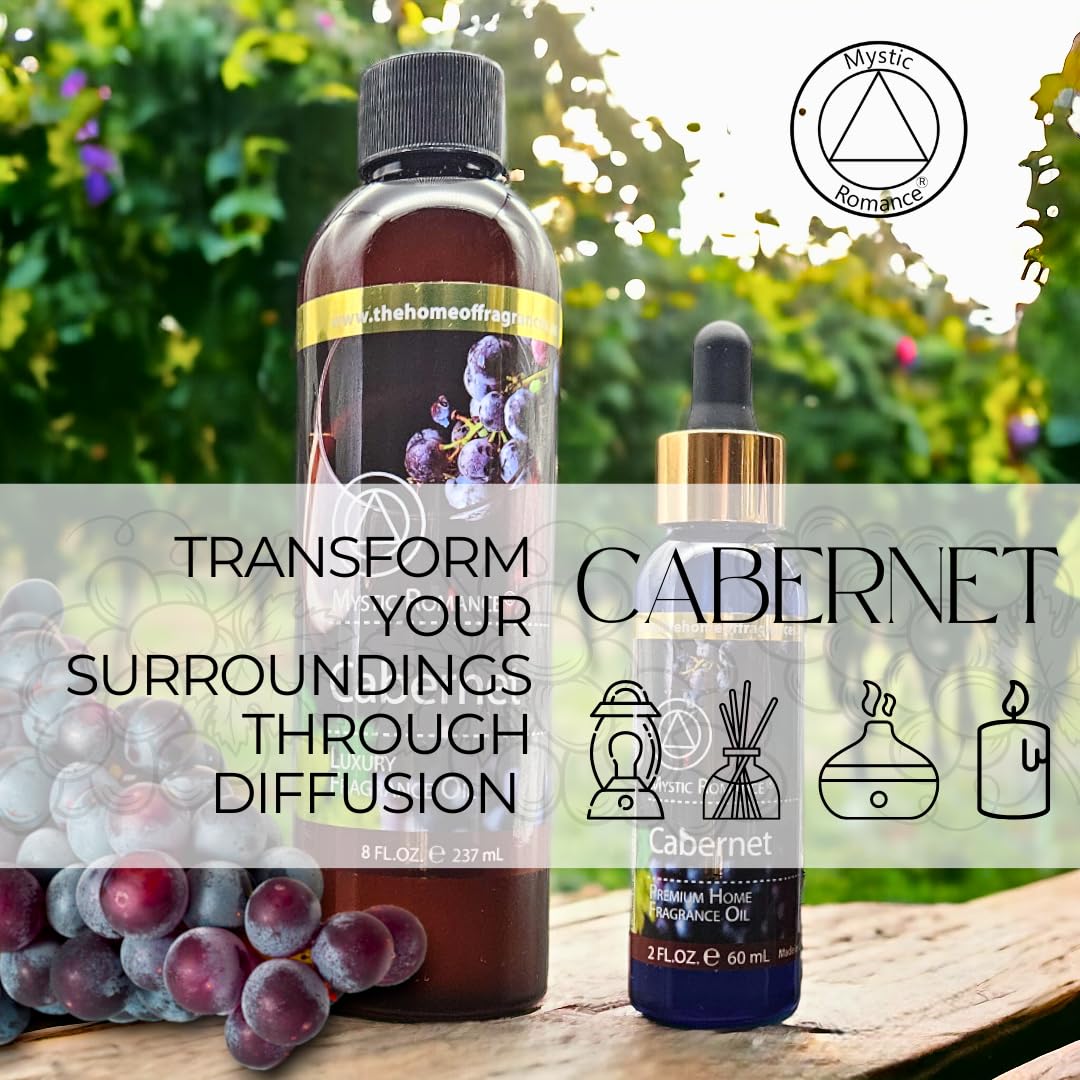 Premium 8oz & 2oz Cabernet Fragrance Oil Set - Aromatherapy Essential Oils for Diffusers, Oil Burners, Potpourri & Home Scenting - Luxury Wine-Inspired Scent by Mystic Romance (2-Pack with Dropper) - Perfect for Relaxation, Spa Nights & Romantic Ambiance