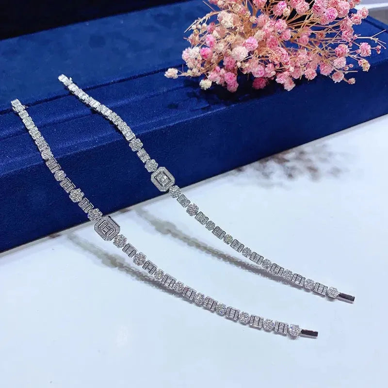 18K White Gold Real Diamond 3.20ct Trapezium Bracelet for Women - Elegant Wedding, Engagement & Party Jewelry Gift (Perfect for Anniversary, Valentine's Day & Special Occasions)