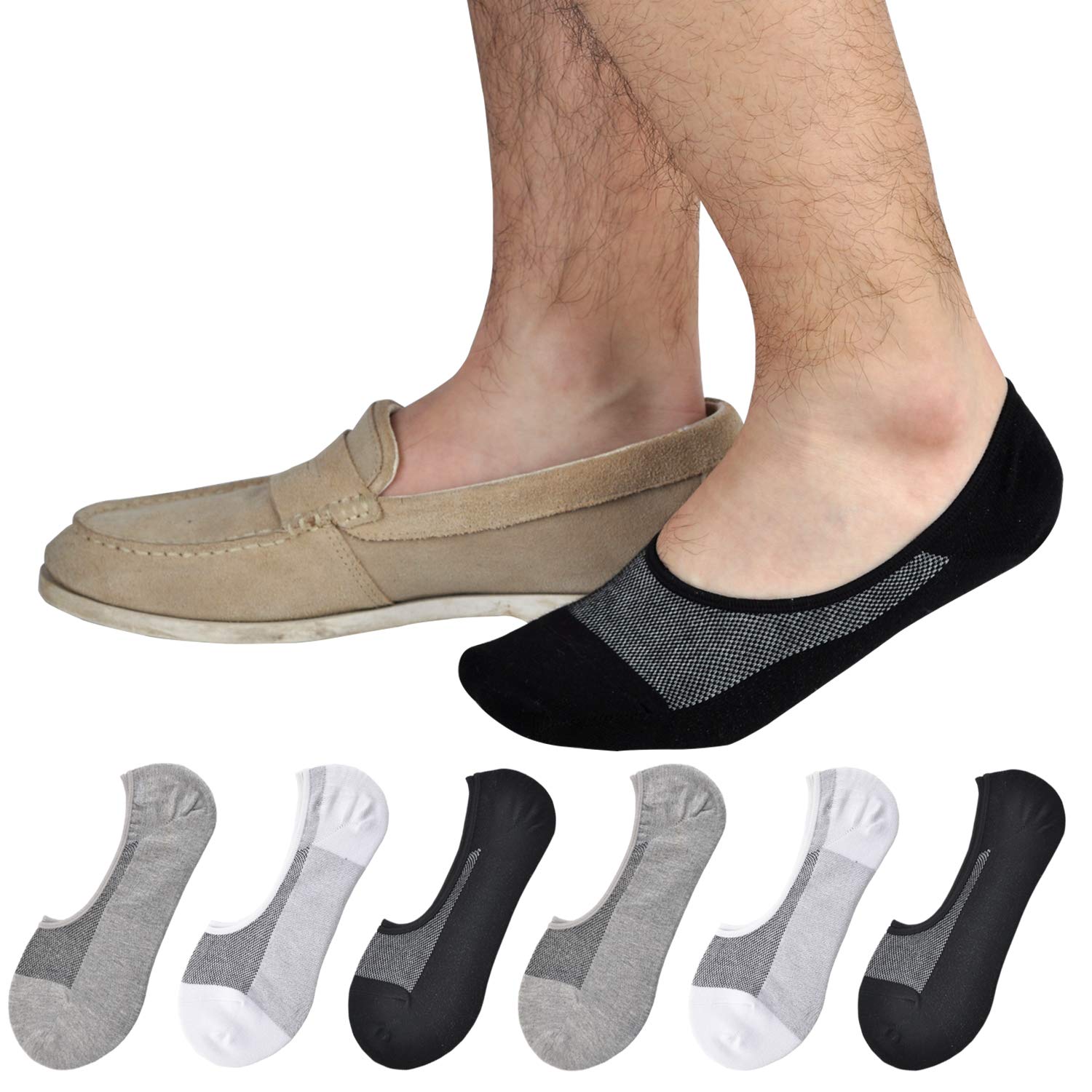 JORMATT Genuine Men's No Show Socks - Low Cut Cotton Loafer & Sneaker Socks with Non-Slip Grips - Perfect for Casual Wear, Office & Sports