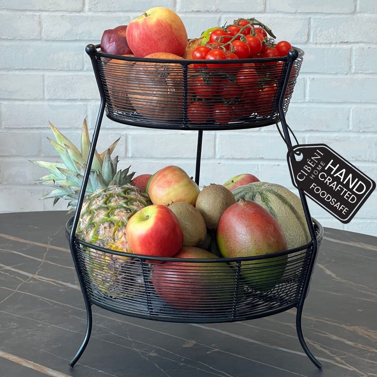 CIBENI 2 Tier Black Fruit Basket Stand - 13