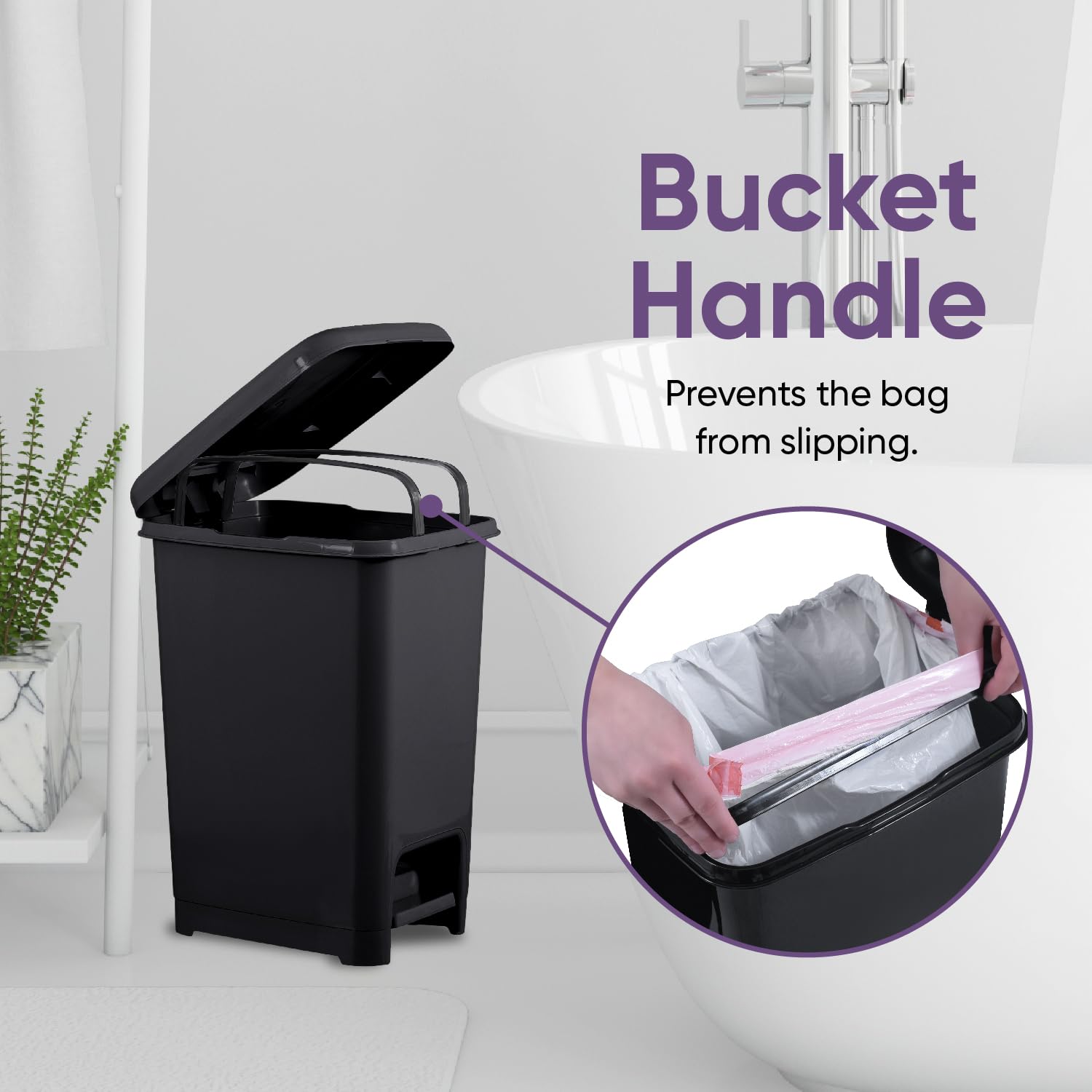 Superio 2.5 Gallon Slim Step-On Trash Can with Lid - Small Plastic Garbage Bin for Bathroom, Kitchen, Office, Under Desk, Bedroom & Dorm - Space-Saving Design, Hands-Free Foot Pedal Operation - Perfect for Tight Spaces & Hygiene-Conscious Homes (Black)
