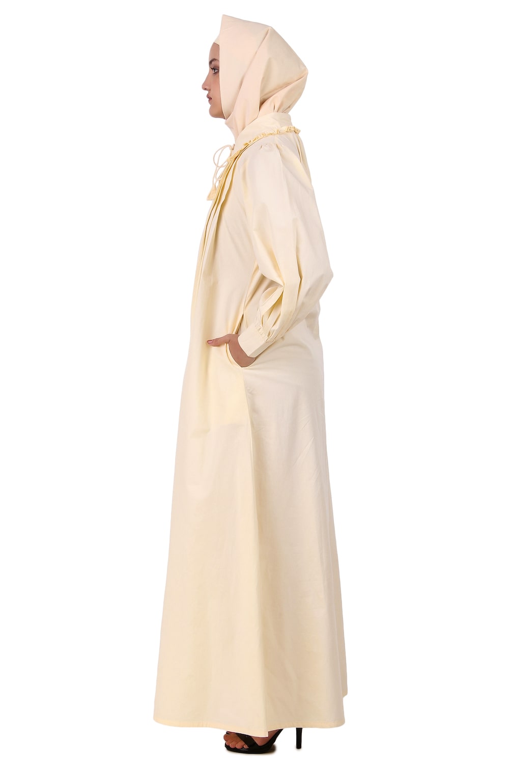 Front Open Cotton Cream Color Abaya - Modest Muslim Dress for Women - Perfect for Prayer, Mosque, and Everyday Wear