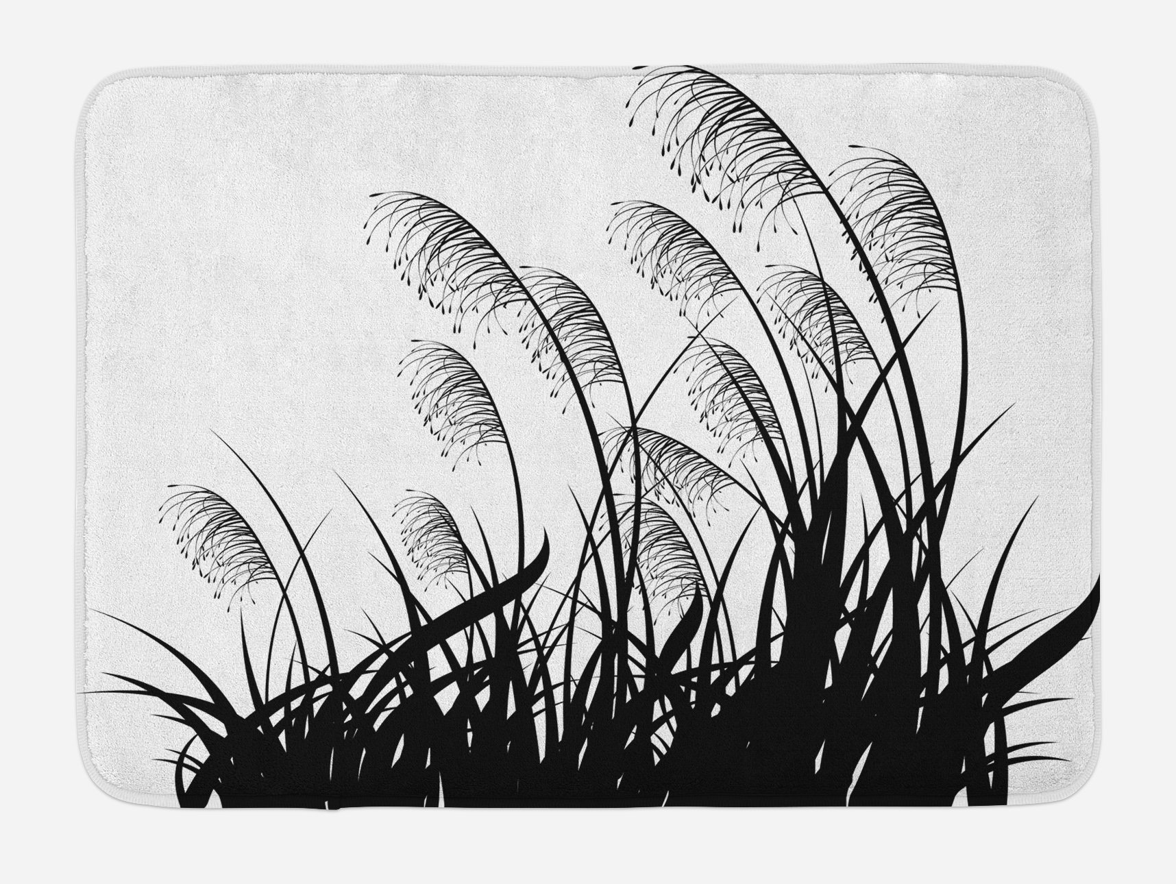 Ambesonne Non-Slip Plush Bath Mat - Black and White Silhouette of Wild Plants and Wheat Field, 30.2