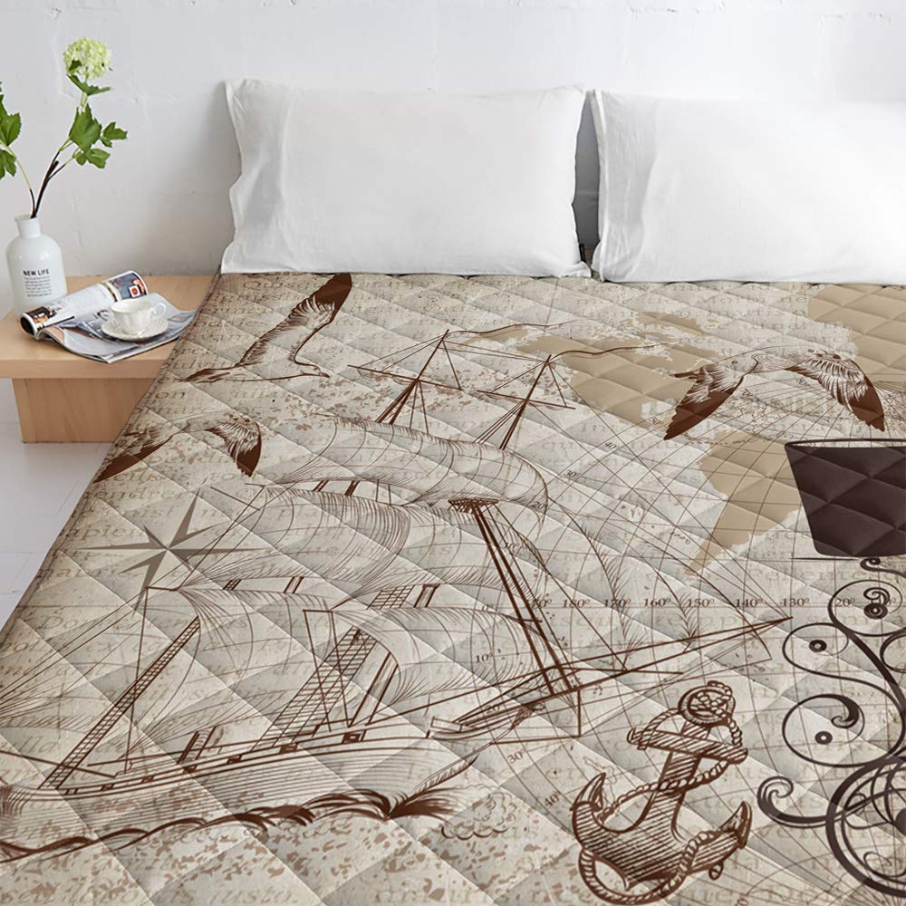 Soft Breathable Cotton Quilted Comforter - Octopus Tentacles Nautical Throw Blanket & Bedspread - Lightweight All-Season King Size Coverlet for Bedroom, Living Room, or Gift