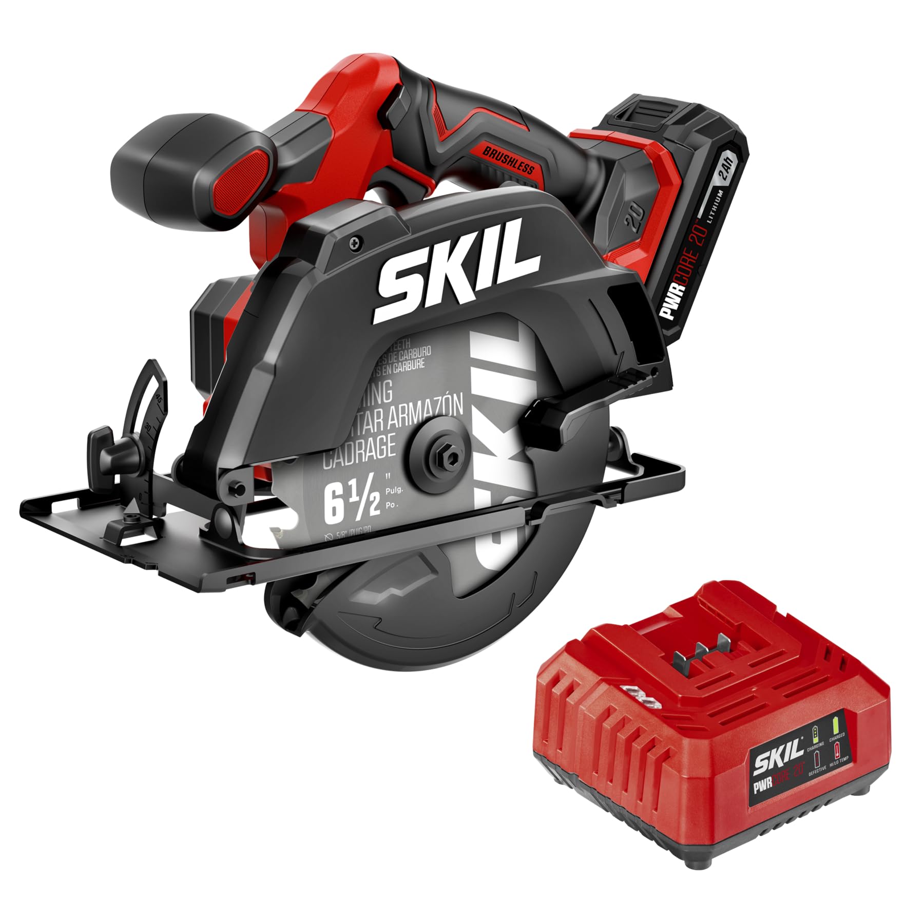 SKIL 20V Brushless Cordless Compact Circular Saw Kit - 6-1/2 Inch Blade for Wood Cutting with 2.0Ah Battery & Charger (CR6413B-11) | Perfect for DIY Projects, Home Renovation, and Professional Woodworking