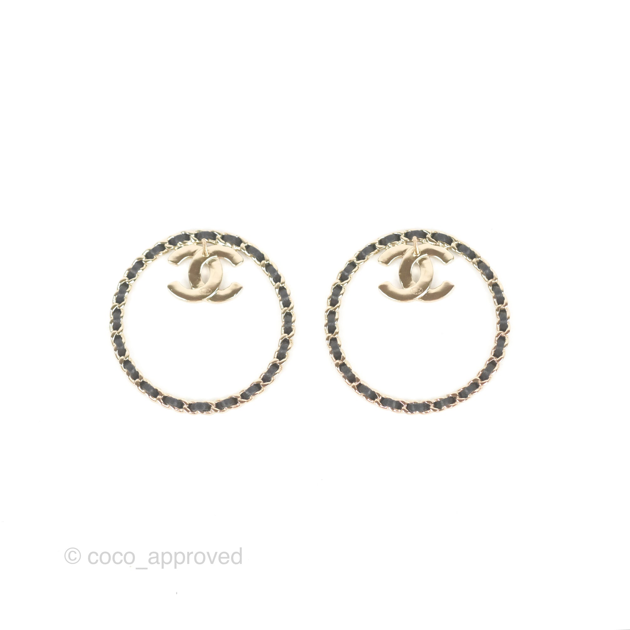 Chanel CC Crystal Round Woven Chain Earrings in Gold Tone - 22B Collection | Luxury Fashion Jewelry for Women, Perfect for Parties, Weddings & Special Occasions