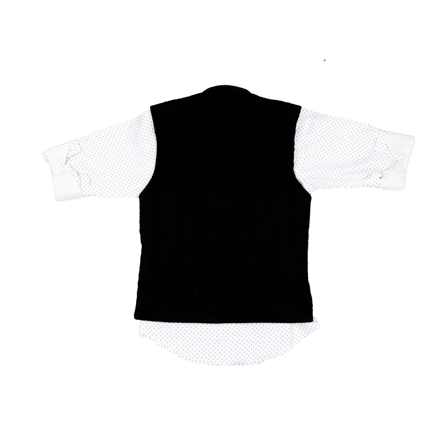 Stylish Black Self Textured Nehru Jacket & Polka Dot Print Shirt for Men - Perfect for Casual Outings, Parties, and Festive Occasions