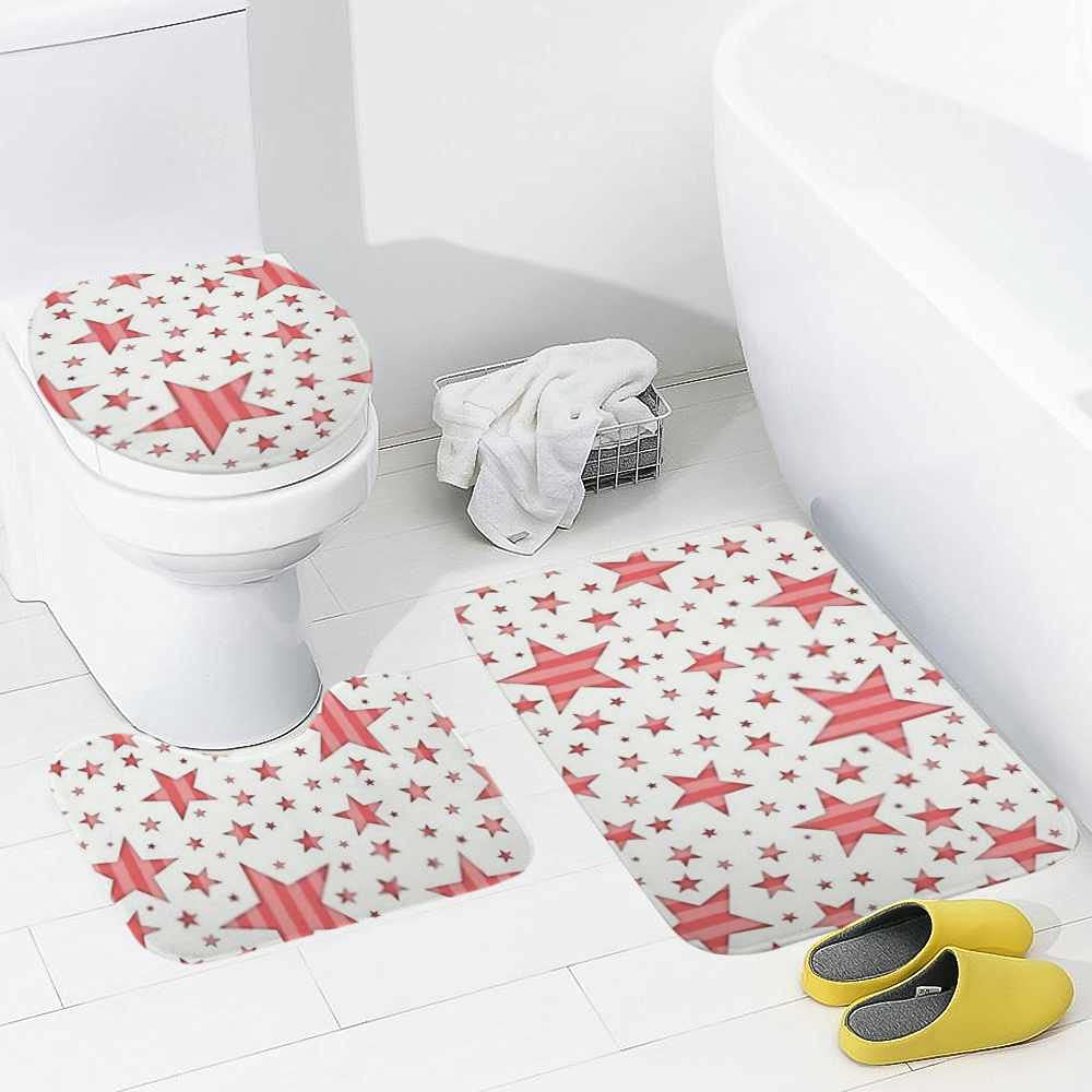 Hapuxt 3-Piece Bath Rug Set - Soft, Absorbent & Anti-Slip Bath Mats with Toilet Lid Cover & U-Shaped Contour Rug | Machine Washable | Perfect for Bathroom, Powder Room & Guest Bath Decor (Pink Star Pattern)