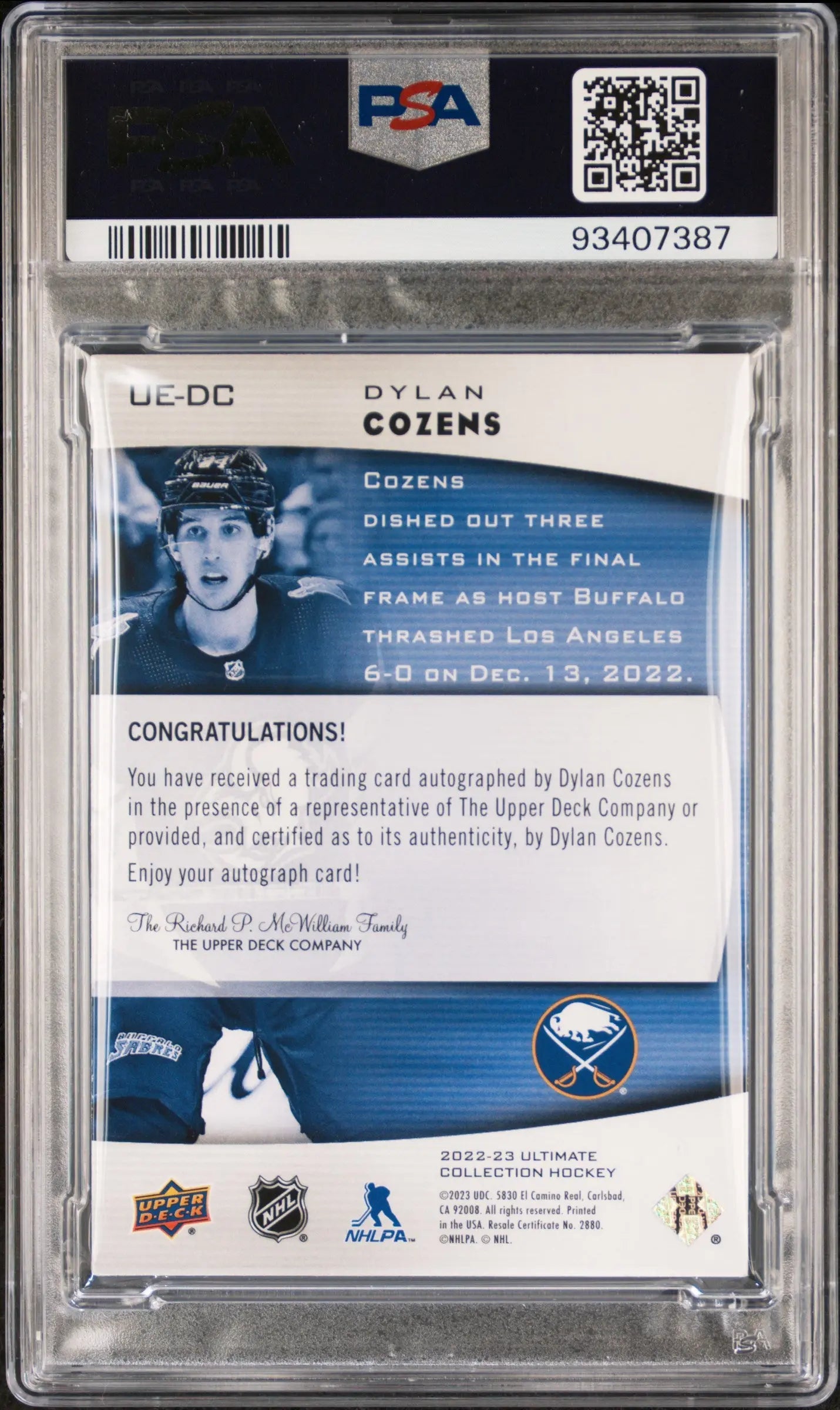 2022 UD Ultimate Collection PSA 9 Dylan Cozens Platinum Emblems Auto 1/10 - Rare Baseball Trading Card for Collectors & Investors - Perfect for Sports Memorabilia Displays & Card Shows