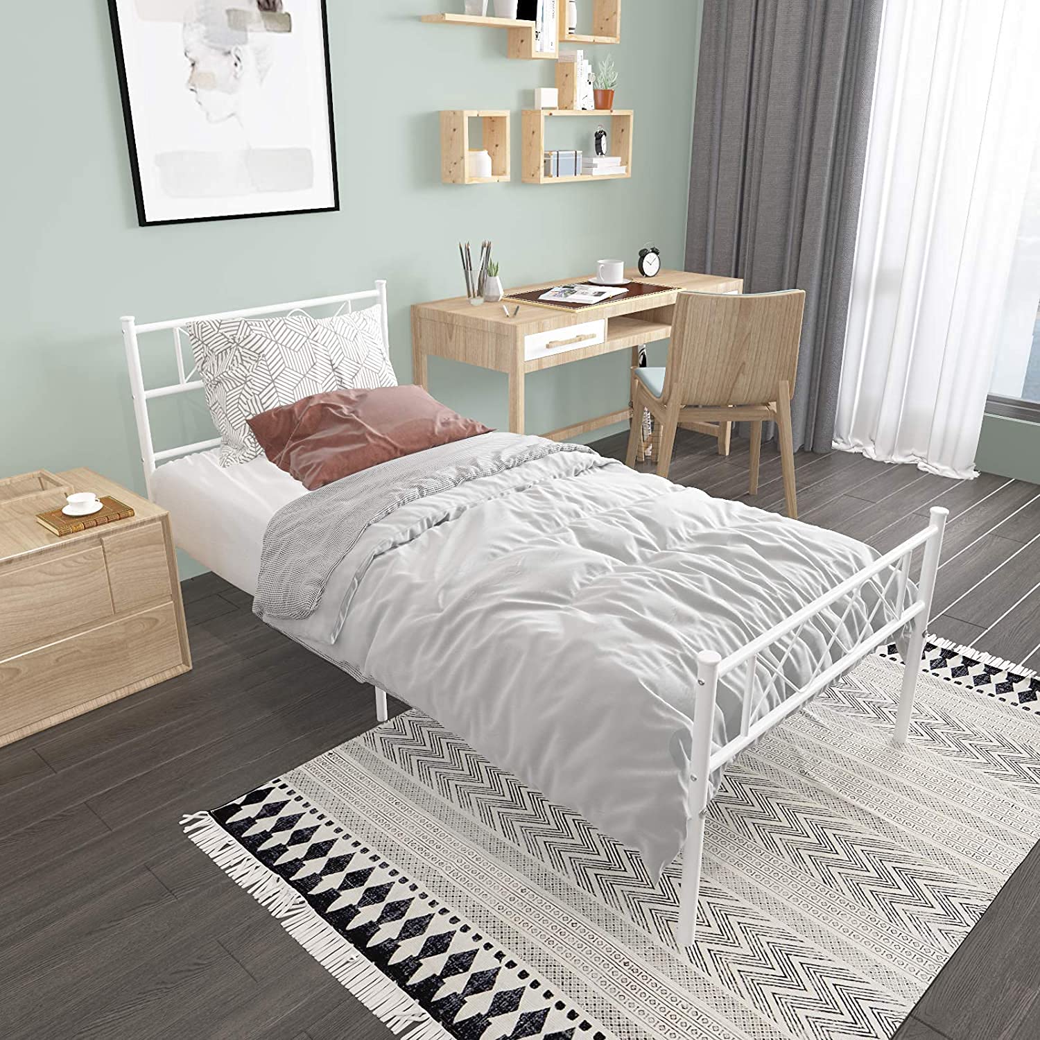 Weehom Twin Size Kids Bed Frame with Large Storage - No Box Spring Needed, Sturdy Platform Bed for Mattress - Perfect for Children's Bedrooms, Dorms & Small Spaces