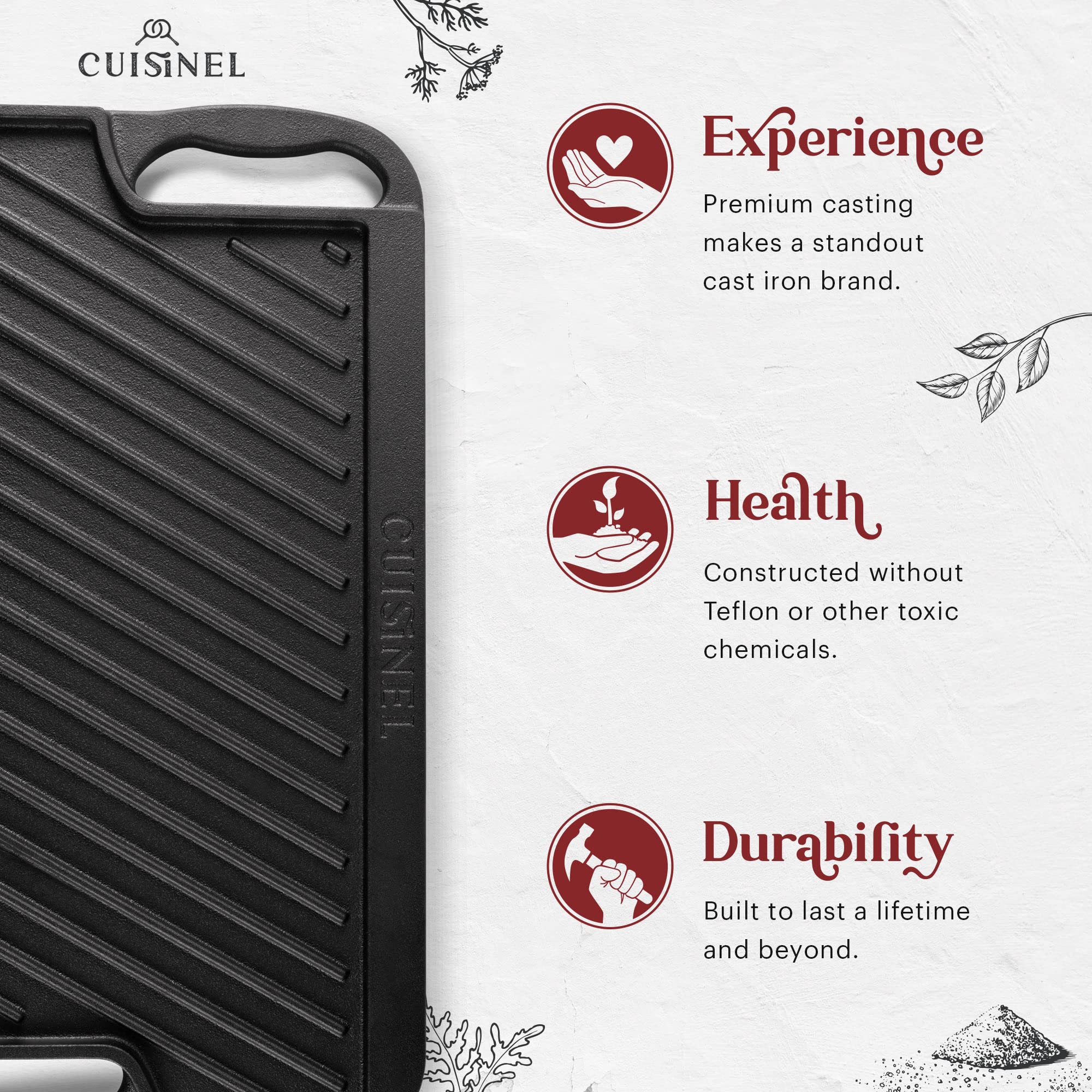 Premium Cast Iron Griddle & Grill Pan - 16.75