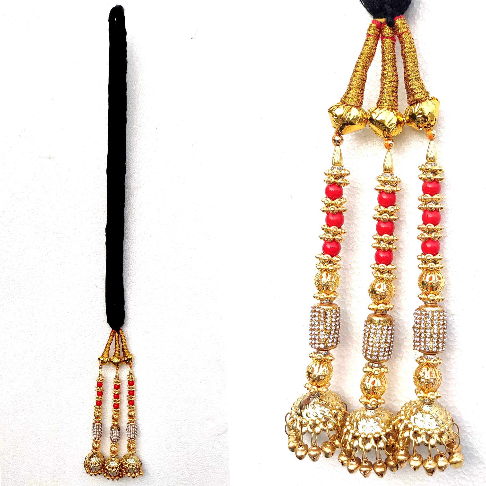 Unik One Piece Long Length Beautiful Paranda Hair Accessory Braid Tassels for Girls & Women - Golden Standard Size | Perfect for Weddings, Parties & Boho Fashion Styles