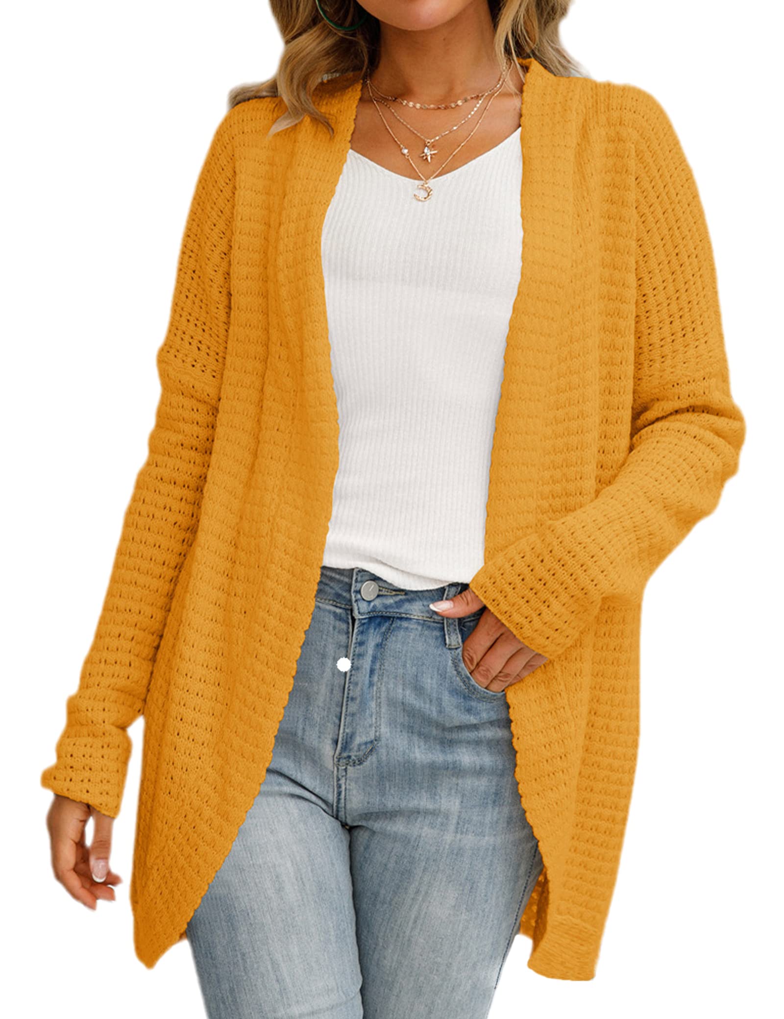 JASTIE Women's Open Front Cardigan - Chunky Knit Lightweight Sweater with Long Sleeves | Casual Solid Color Outwear for Fall & Winter | Perfect for Office, Lounge & Coffee Dates