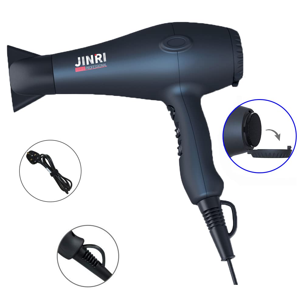 Jinri 1875W Professional Ionic Salon Hair Dryer - Lightweight Fast Drying with 2 Speeds & 3 Heat Settings | Includes Concentrator, Diffuser & Styling Pick Comb | Perfect for Home Use, Salon Professionals & Travel