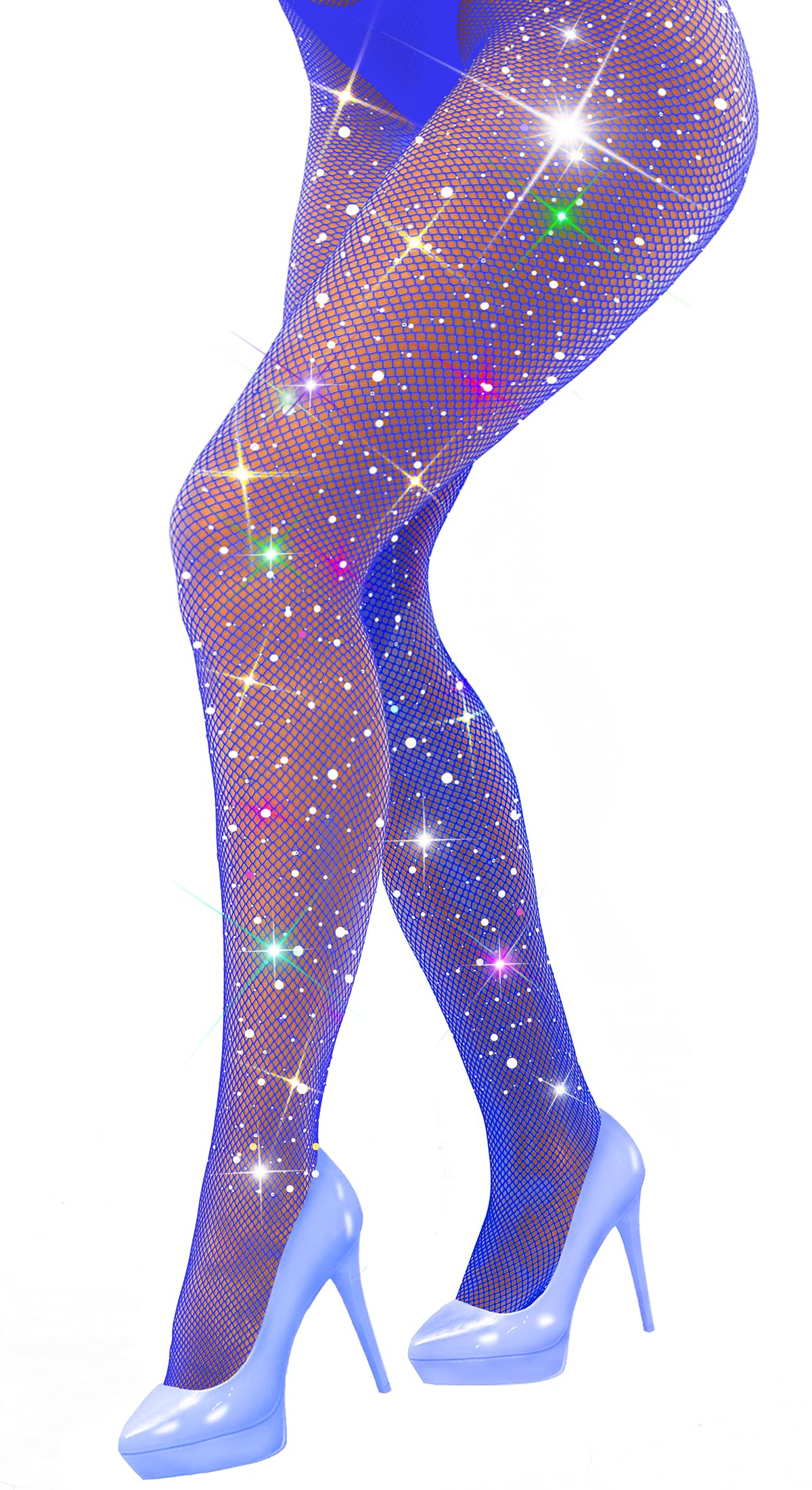 VEBZIN Extra Sparkly Holographic Fishnets Tights - Rhinestone Fishnet Stockings for Women | Shiny Party Legwear for Nightclub, Cosplay & Festivals