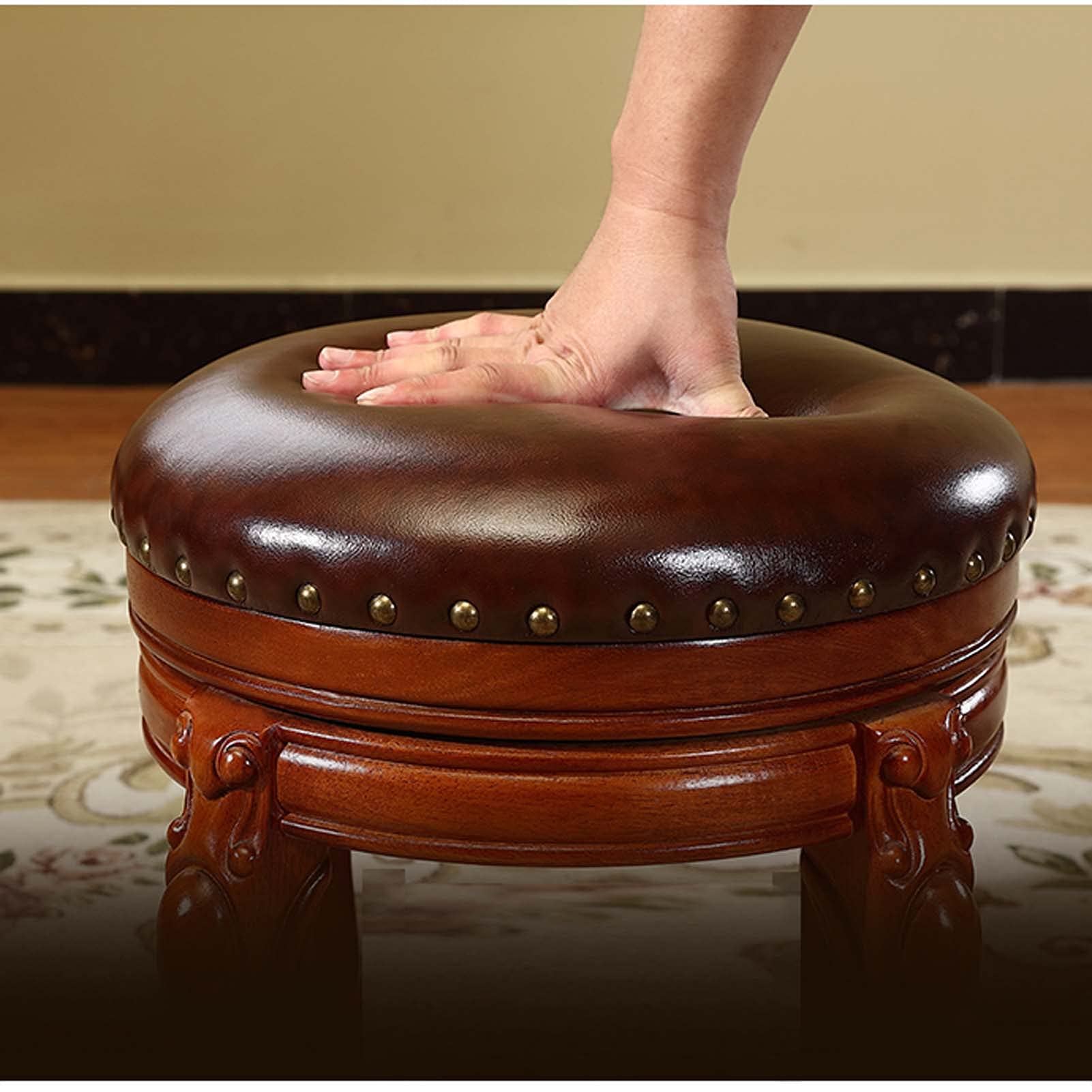 Wooden Foot Rest Ottoman for Under Desk - Round Vanity Stool with 4 Stable Wooden Legs - Perfect for Office, Living Room & Bedroom - Ergonomic Foot Support While Working, Relaxing or Applying Makeup