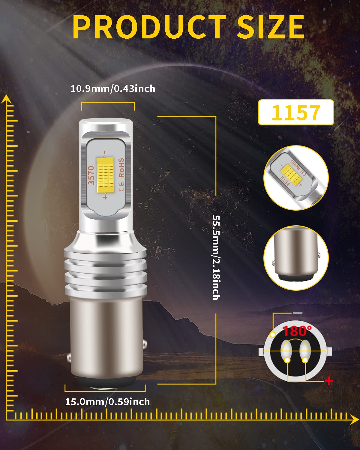 1157 LED Light Bulbs 2057 2357 7528 BAY15D - 3000K Yellow 1000 Lumens - Pack of 2 - Replacement for Backup, Parking & Brake Lights, Turn Signal Blinkers - Perfect for Cars, Trucks, SUVs & Motorcycles