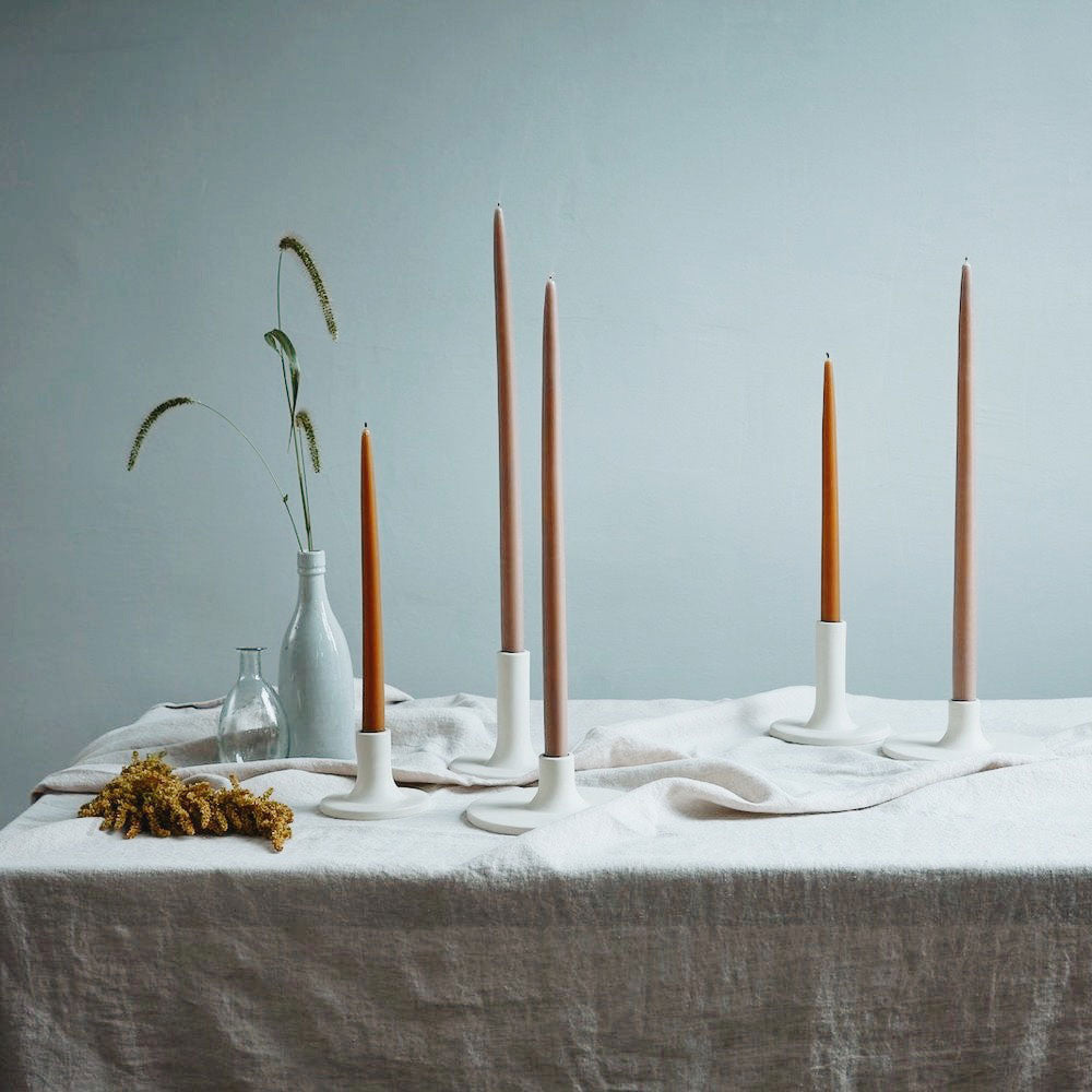 White Ceramic Taper Candlestick Holder - Wide Base for Stability - Perfect for Dining Table Centerpieces, Wedding Decor & Romantic Ambiance