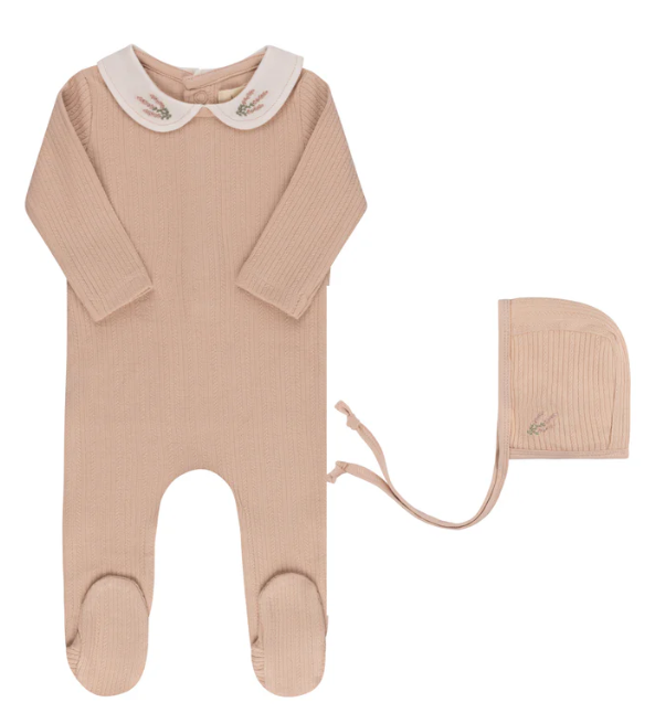 ELY & CO Embroidered Baby Footie with Bonnet Set - Soft Cotton Pajamas for Newborns (3M, 9M) | Perfect for Sleepwear, Photoshoots & Gift Giving