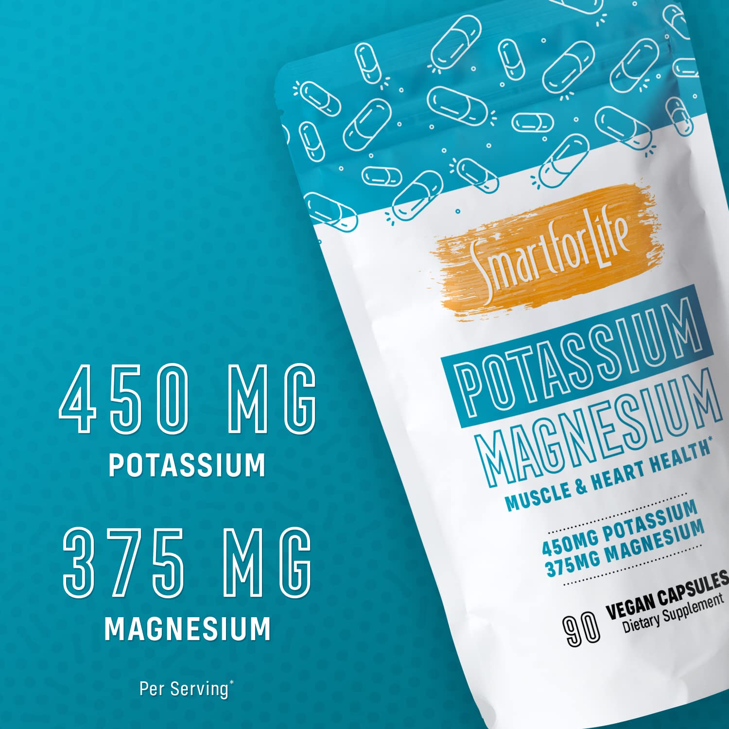 Smart for Life Potassium Magnesium Capsules with Vitamin B12 - Supports Heart Health, Muscle Function & Energy Boost - Ideal for Active Lifestyles & Daily Wellness