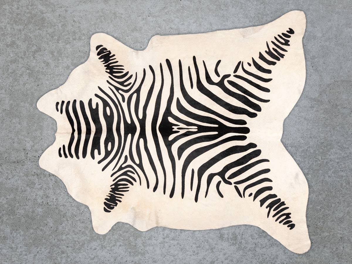 Premium Cowhide Zebra Print Rug - Natural Off-White Color - Soft & Durable Hide for Living Room, Bedroom or Office Decor