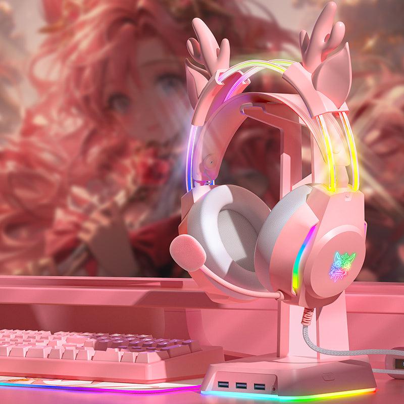 ONIKUMA X26 RGB Gaming Headset with Glowing Deer Ears - Lightweight Over-Ear Headphones with Mic for PC, PS4, Xbox - Perfect for Streaming, Cosplay & Late-Night Gaming Sessions