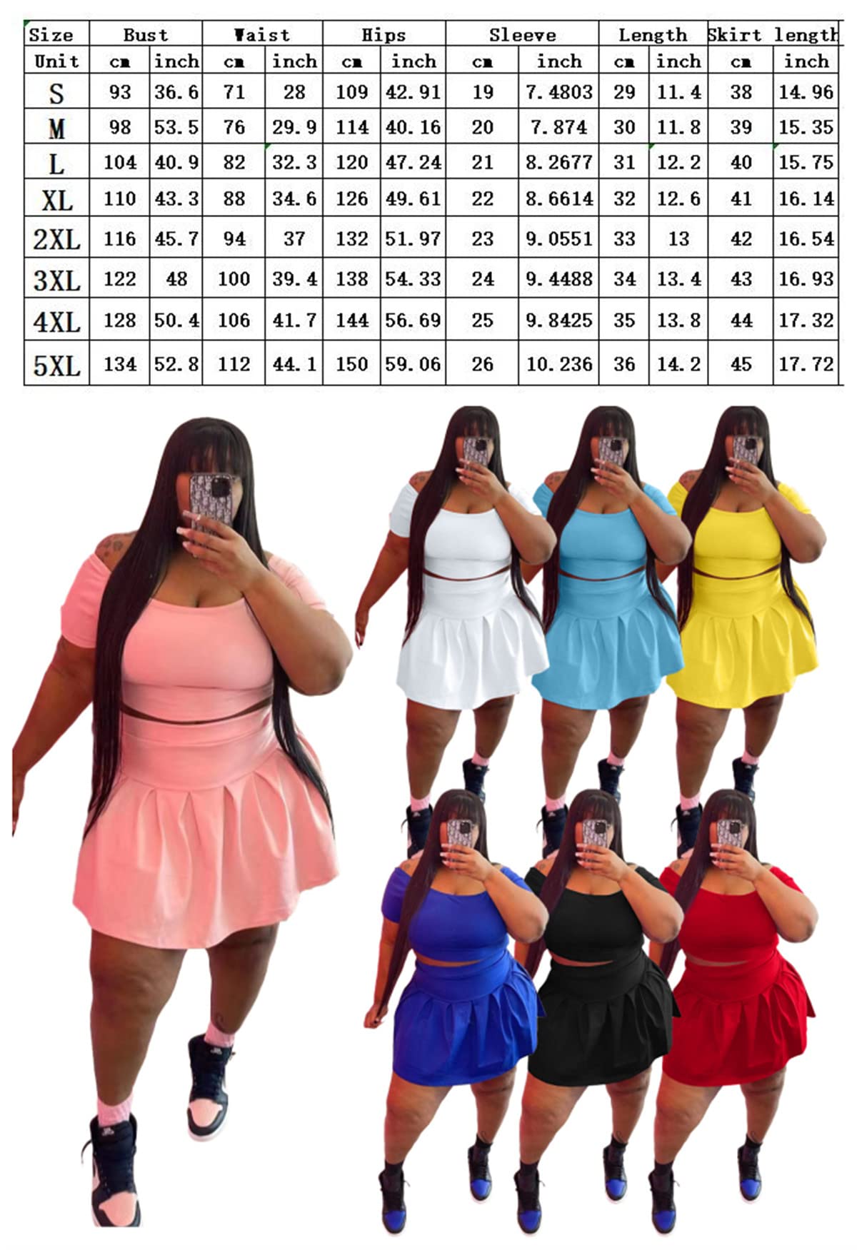 KELOVEPAN Women's 2-Piece Pleated Short Skirt Set - Sexy Summer Tracksuit Outfit for Plus Size | Casual Wear, Beach Vacation, Street Fashion
