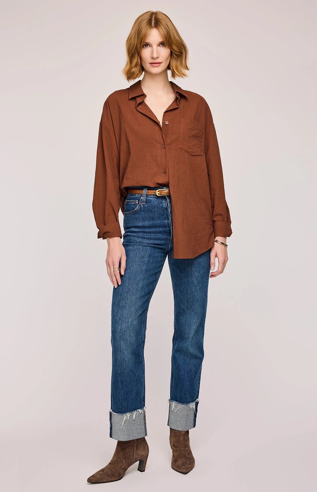 Gentle Fawn Callahan White & Cappuccino Button Down Shirt for Women | Casual Office Wear & Date Night Outfits