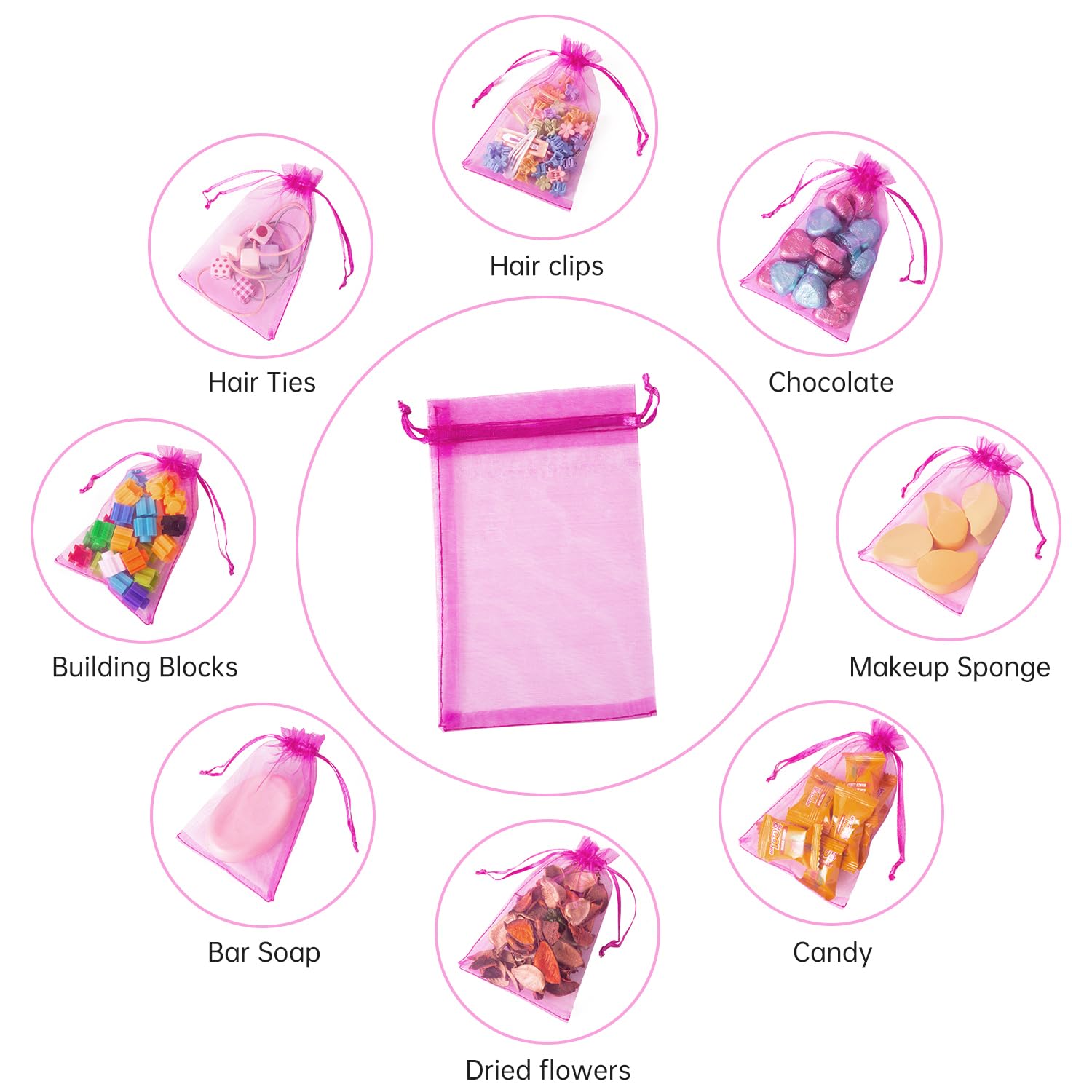 100PCS 4x6 Inches (10x15cm) Small Organza Drawstring Bags - Jewelry Gift Packaging Bags for Valentine's Day, Wedding Favors, Birthday Party, Bridal Shower & Cosmetics Storage - Hot Pink Mesh Favor Bags for DIY Crafts, Gift Wrapping & Party Decorations